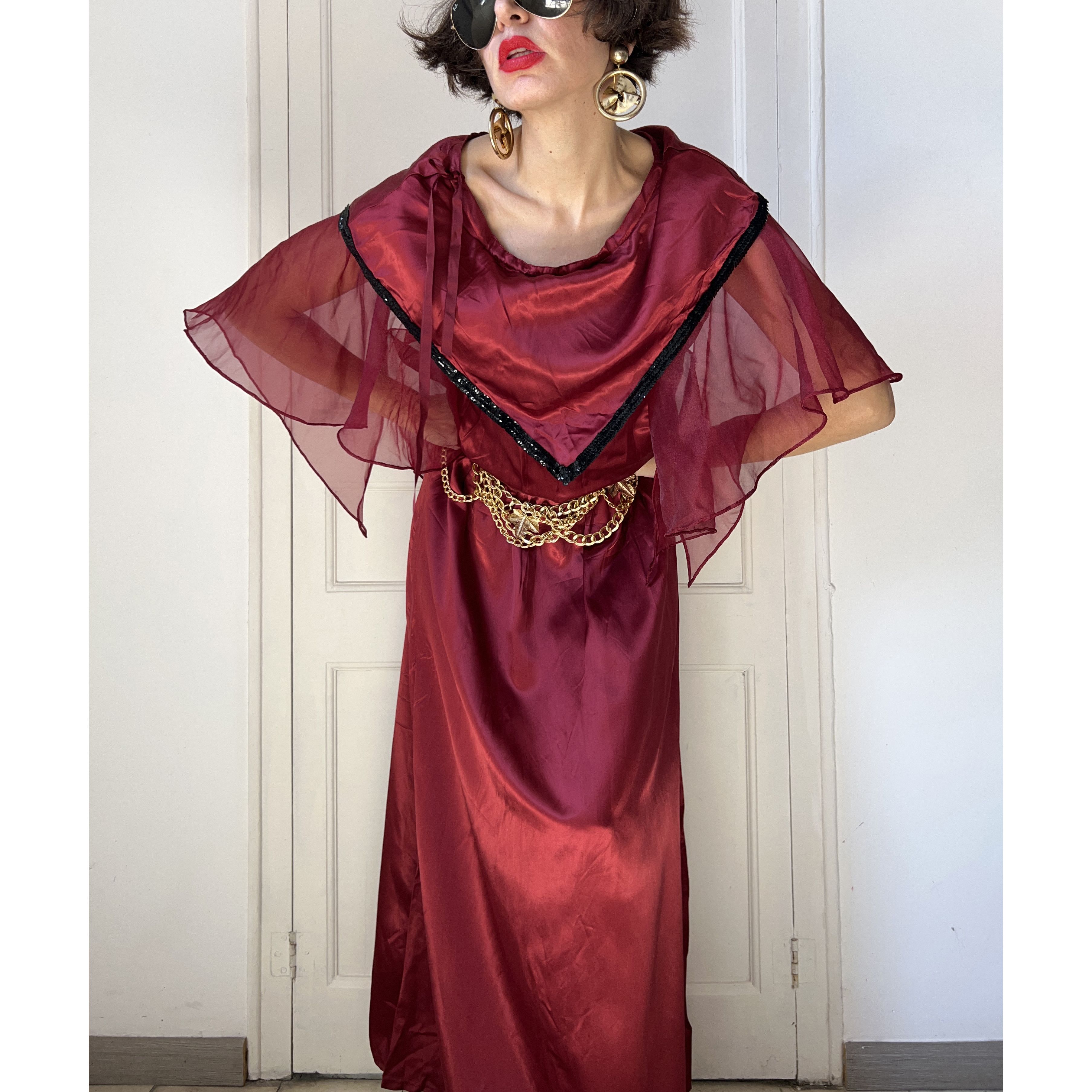 Vintage Vintage Burgundy Satin Maxi Fairy Costume Dress Size L / US 10 / IT 46 - 5 Thumbnail