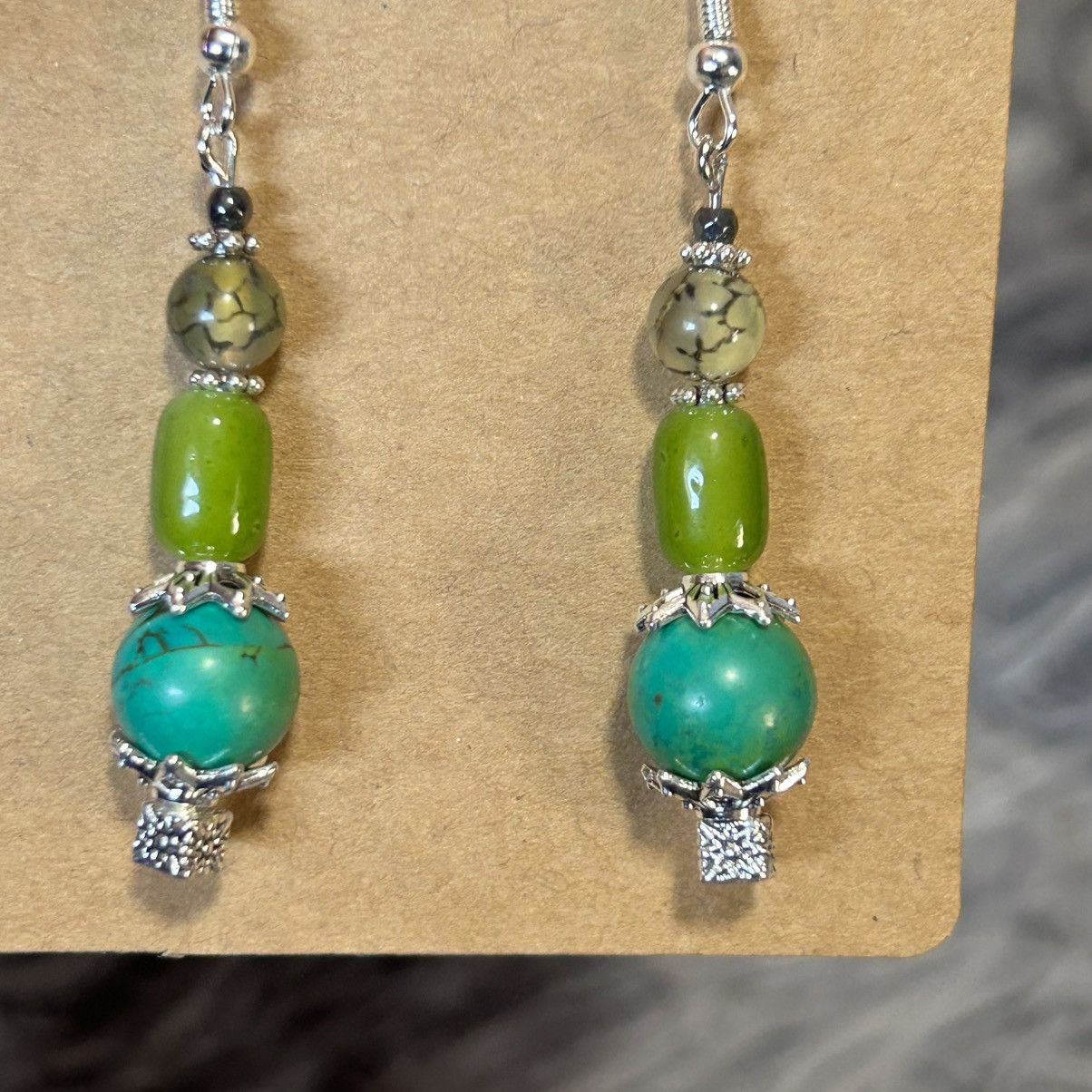 Handmade Handcrafted genuine dyed howlite dragon vein earrings Size ONE SIZE - 3 Thumbnail