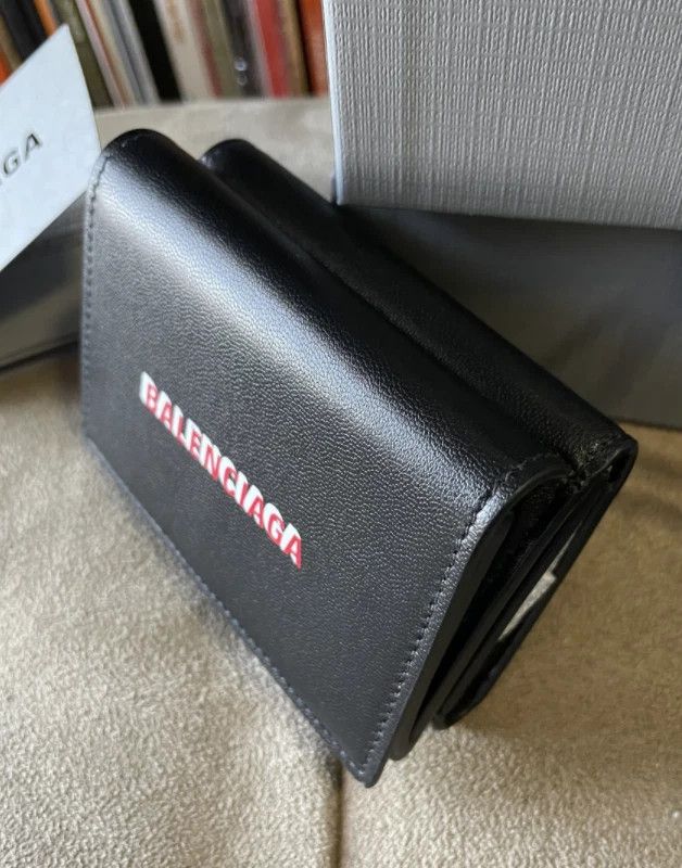 Balenciaga Balenciaga DOUBLE LOGO PRINT LEATHER MINI WALLET Black Size ONE SIZE - 7 Thumbnail