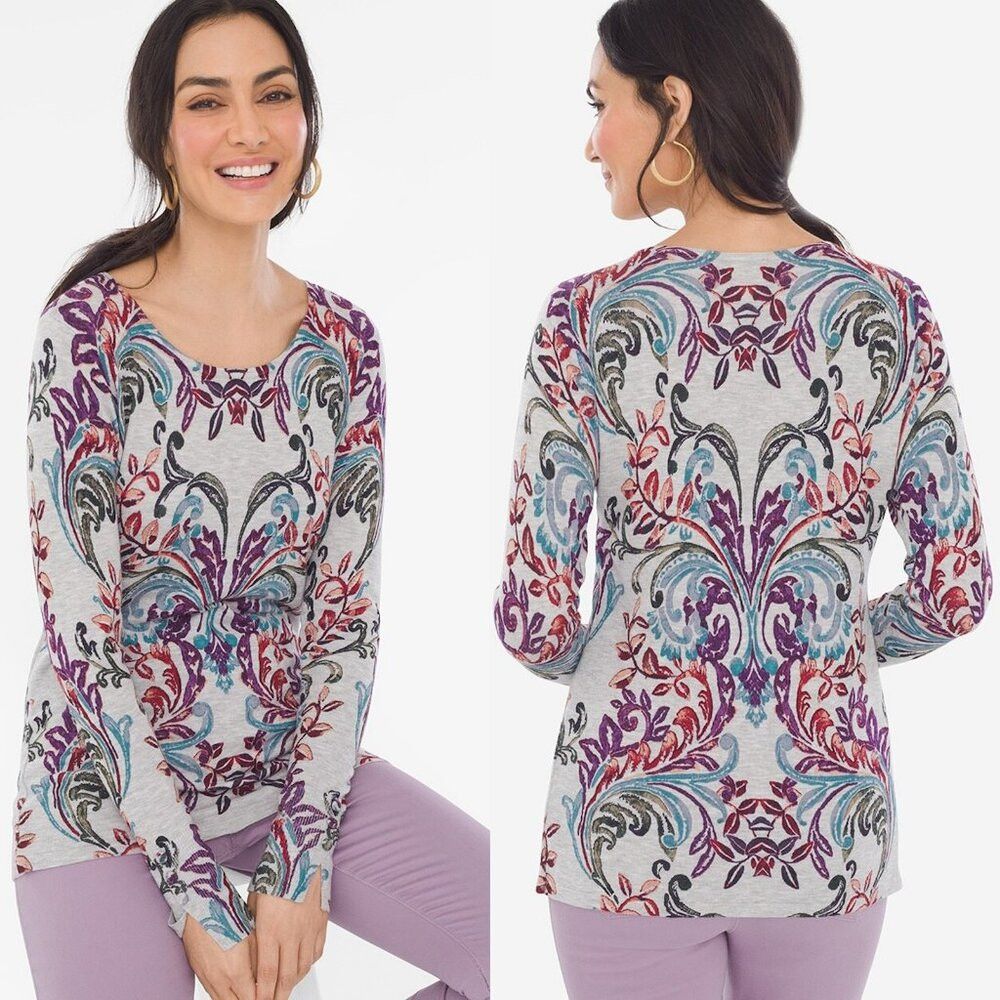 Chicos Chico's Scroll-Print Button-Sleeve Pullover Size 3 US XL Size XL / US 12-14 / IT 48-50 - 1 Thumbnail