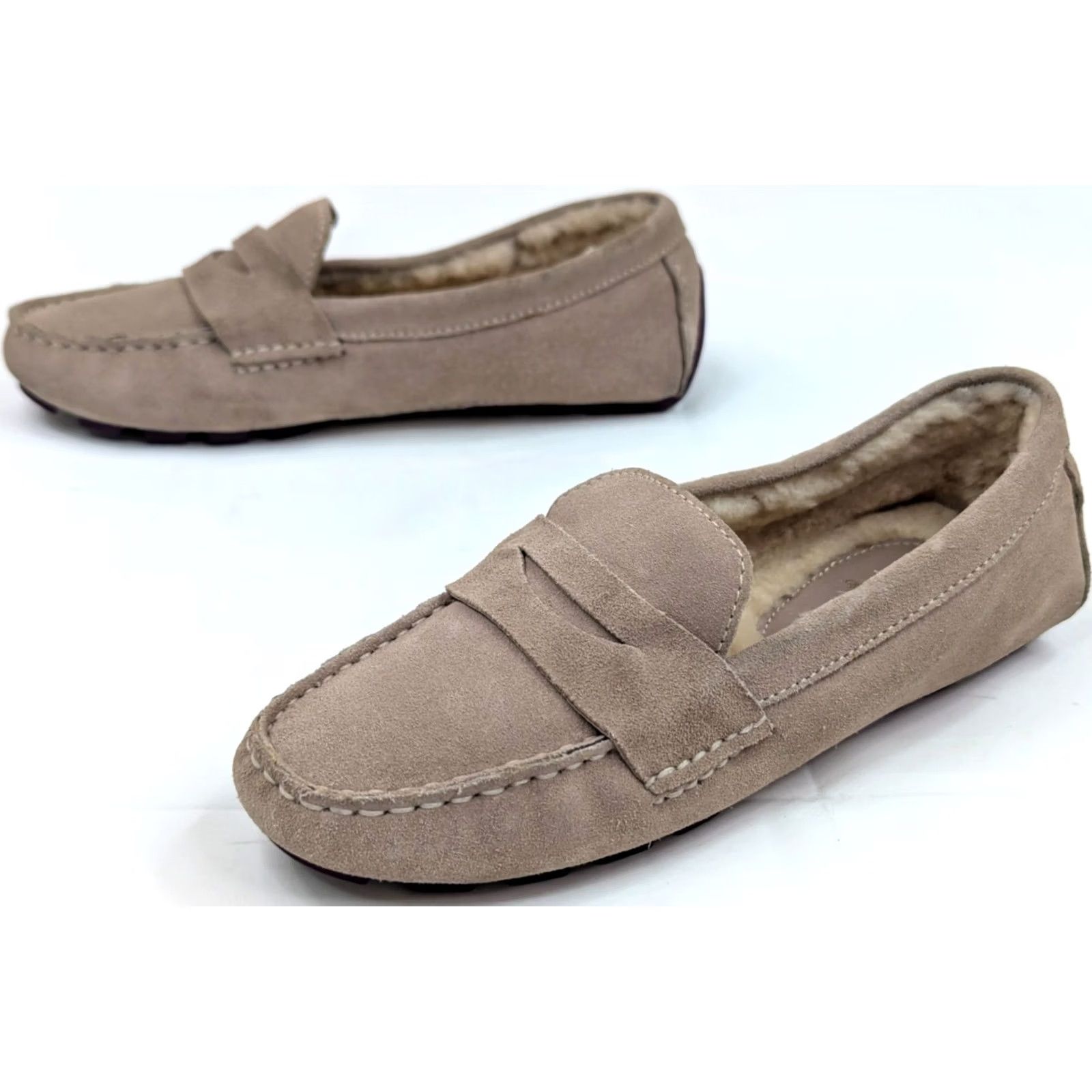 Vintage VINTAGE L.L. Bean Penny Loafer Women 6B Beige Suede Shearling Lined Nike Air Sole Size US 8 / IT 38 - 2 Thumbnail