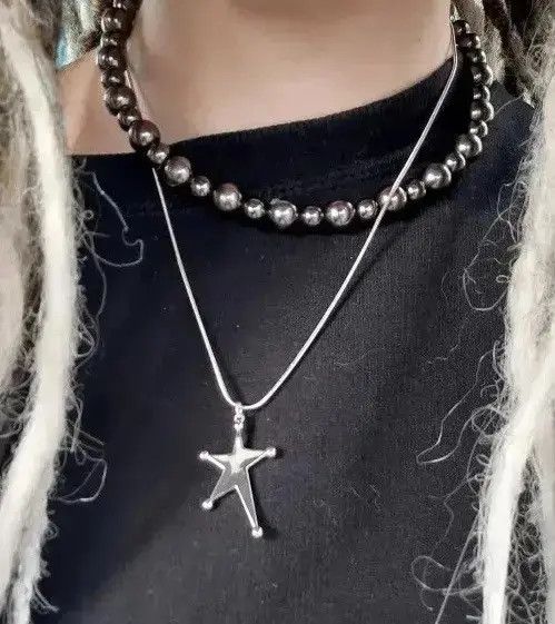 Jewelry x Vintage Y2K Star Pendant Snake Chain Necklaces in Silver, Men's