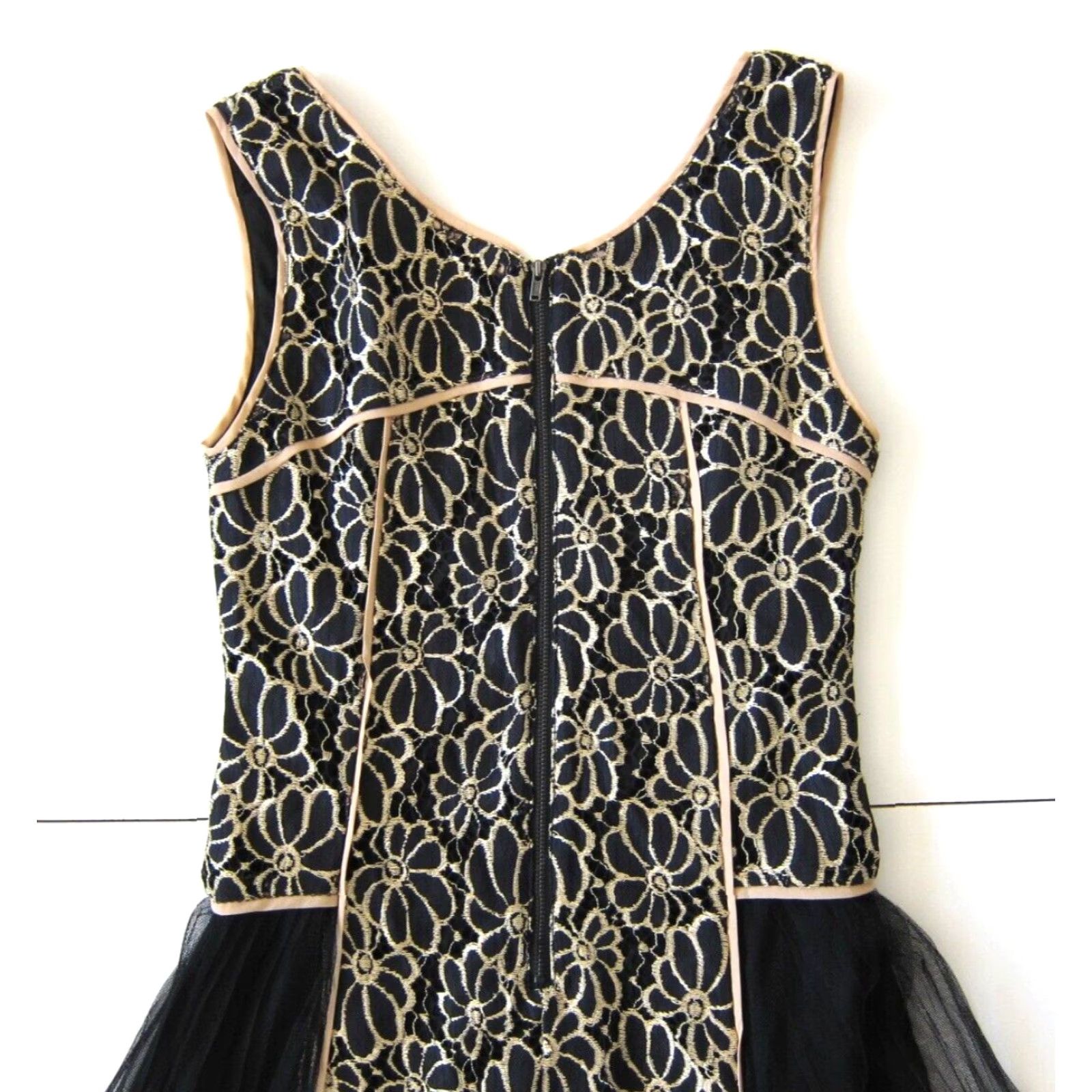 VINTAGE A\'reve Anthropologie Black Gold Lace Floral Boho Romantic A-Line  Tank Dress S - crrs.pl