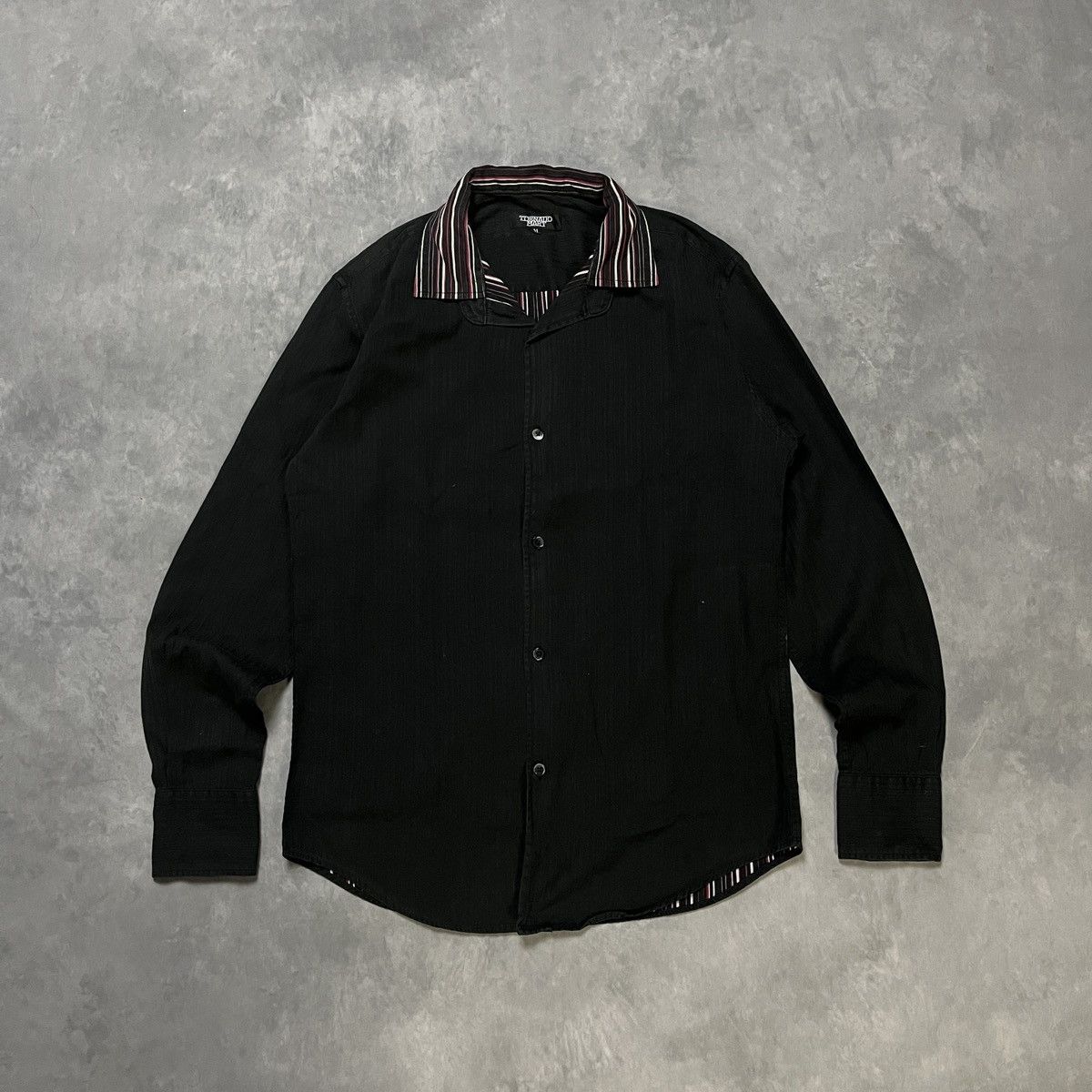 Tornado Mart Tornado Mart Black Textured Shirt Contrast Stripe Collar Size US M / EU 48-50 / 2 - 1 Thumbnail