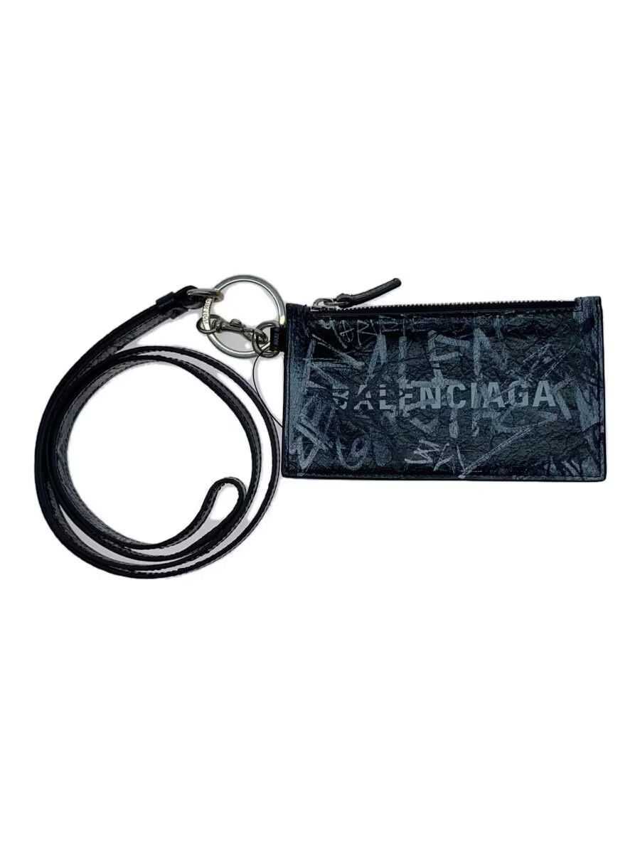 Balenciaga Balenciaga Graffiti Leather Card Holder Black Size ONE SIZE - 1 Thumbnail