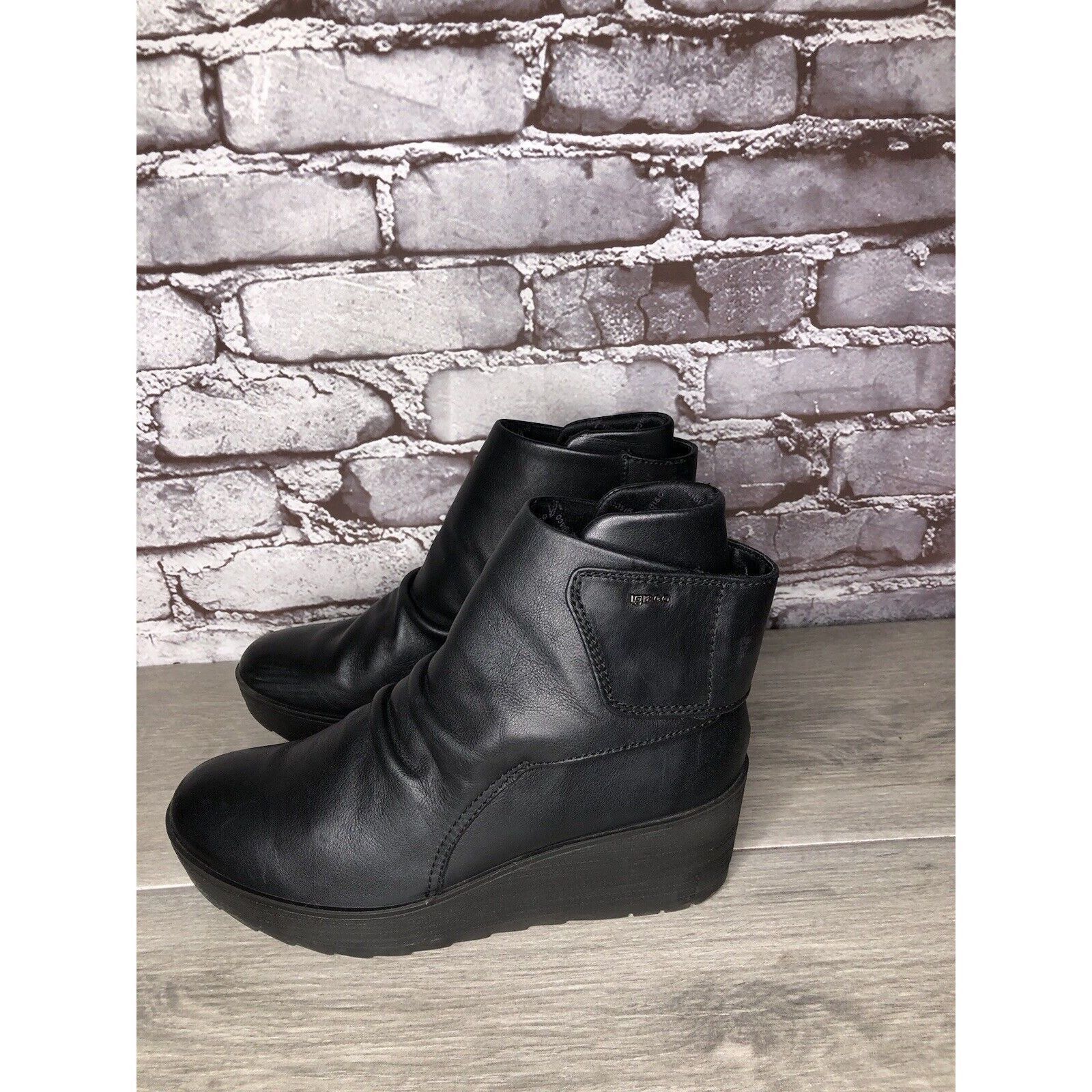 Other IGI&CO Black Leather High Wedge Strap Booties Boots Women Sz Size US 6.5 / IT 36.5 - 12 Thumbnail