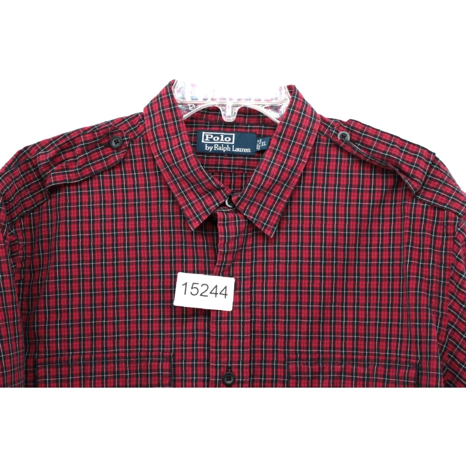 Polo Ralph Lauren VINTAGE Polo Ralph Lauren Shirt Men XL Red Plaid Long Sleeve Epaulets Military Button-Up Front Collar Size US XL / EU 56 / 4 - 8 Thumbnail