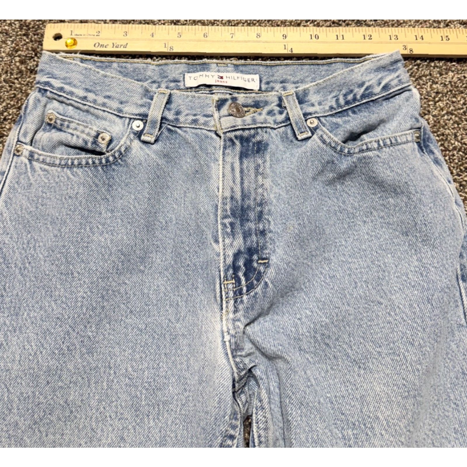 Tommy Hilfiger VINTAGE Tommy Hilfiger Women Jeans 26 30 Blue Denim HEMMED Distress 4- Pocket 5-Pocket Design Straight Modern Regular Jeans Womens Size 27" / US 4 / IT 40 - 6 Thumbnail