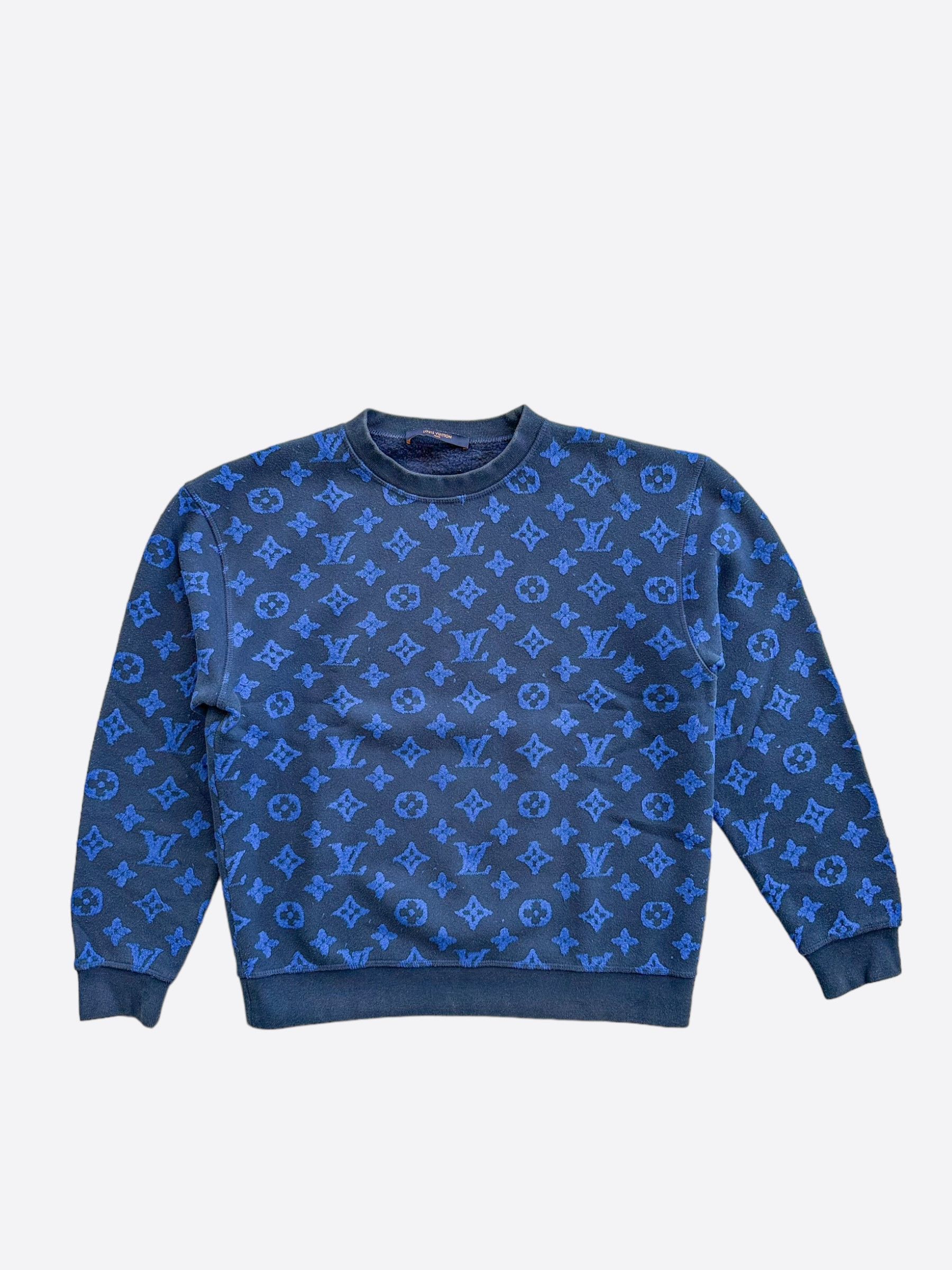 image of Louis Vuitton Blue Monogram Jacquard Sweater, Men's (Size Small)