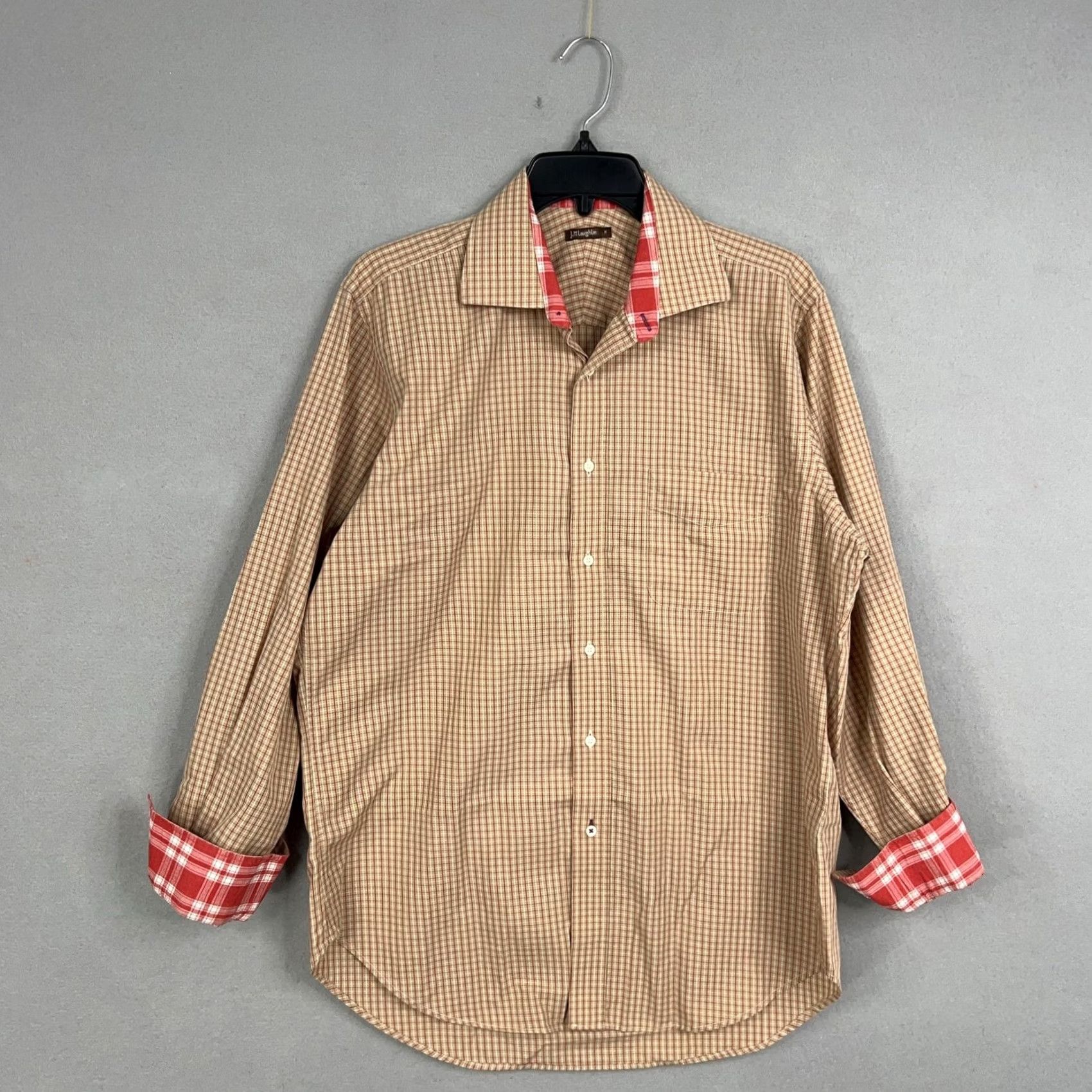 J.McLaughlin J McLaughlin Shirt Mens Medium Tan Red Plaid Dressy Office Button-Up Long Sleeve Casual Preppy Size US M / EU 48-50 / 2 - 2 Thumbnail