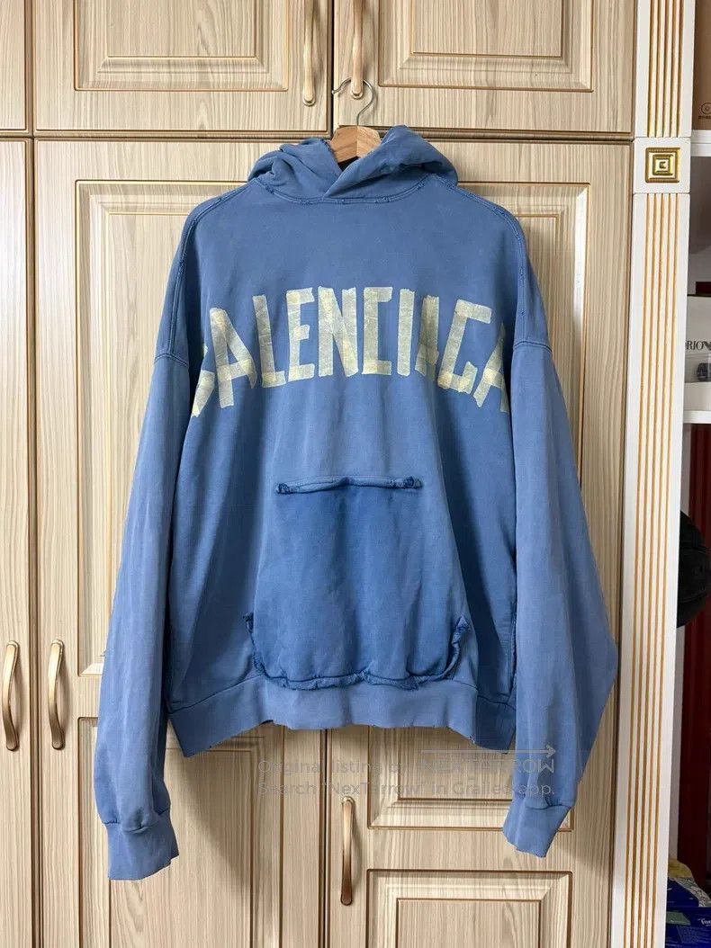 Balenciaga Balenciaga Haze Blue Tape Hooded Sweatshirt Size US S / EU 44-46 / 1 - 1 Thumbnail