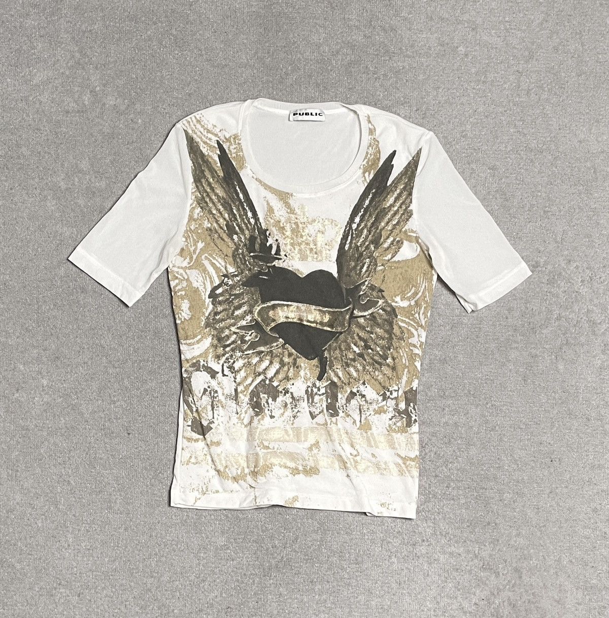 Vintage Vintage White Gold Figured T-shirt Tee Big Print Heart Size S / US 4 / IT 40 - 1 Thumbnail