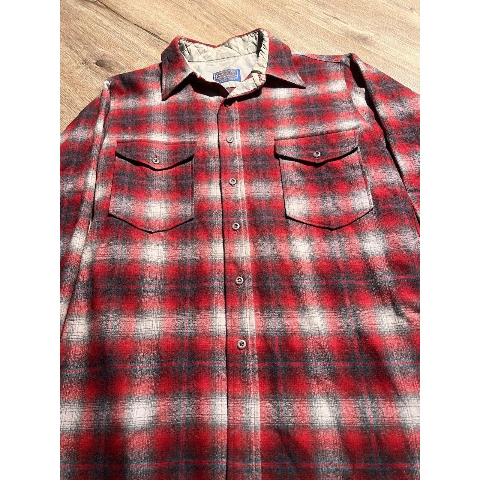 Pendleton Vintage 60s 70s Pendleton Board Shirt Red Shadow Plaid Wool Size US L / EU 52-54 / 3 - 4 Thumbnail