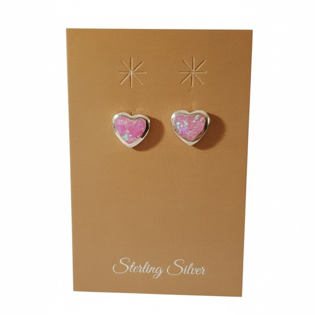 Other Opal Heart 925 Earrings Sterling Silver Pink Pierced Studs Size ONE SIZE - 9 Thumbnail