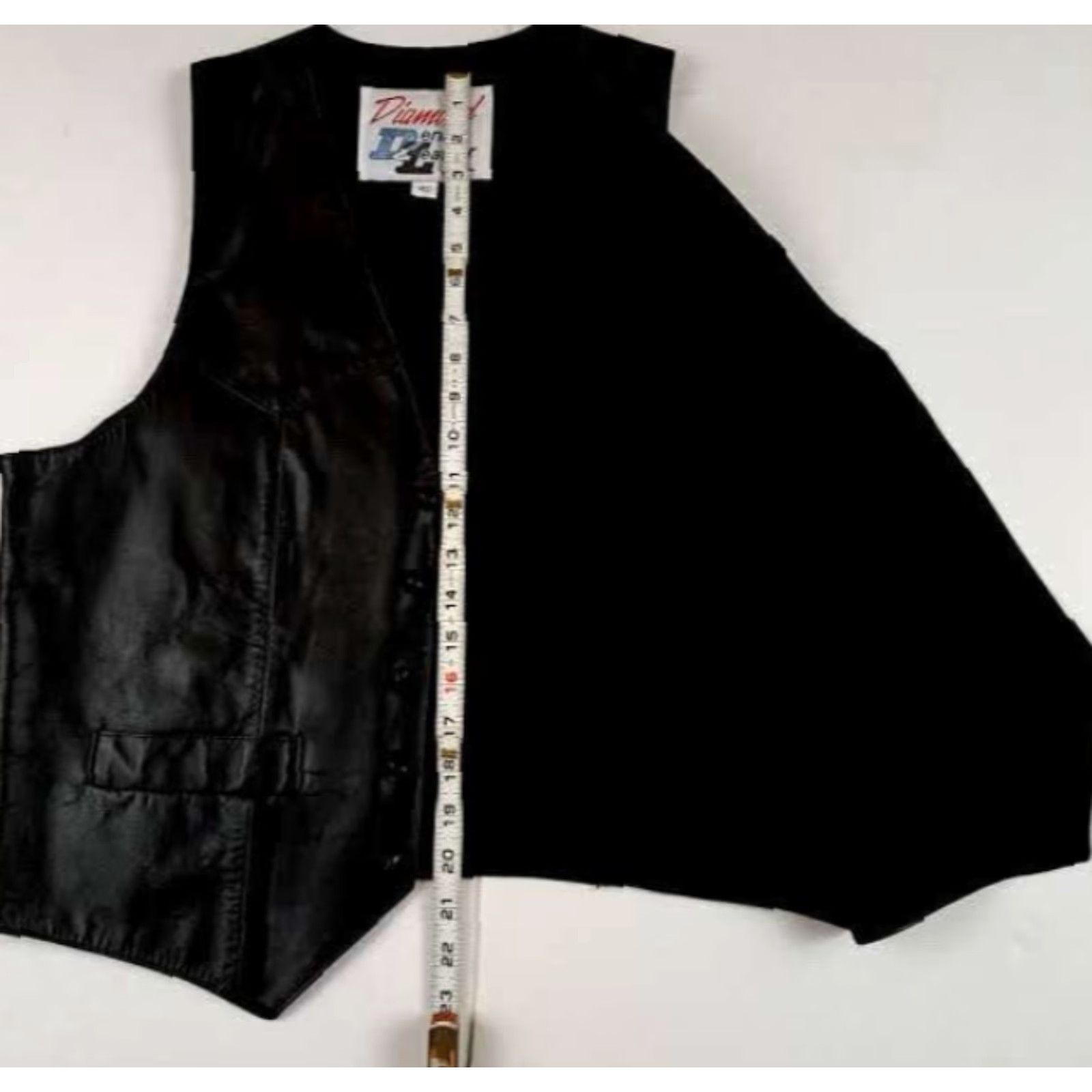 Vintage Diamond Vest Black Leather full button Diamond Denim&Leather Vest 40 Mens Biker ect. Size US XXS / EU 40 - 5 Thumbnail