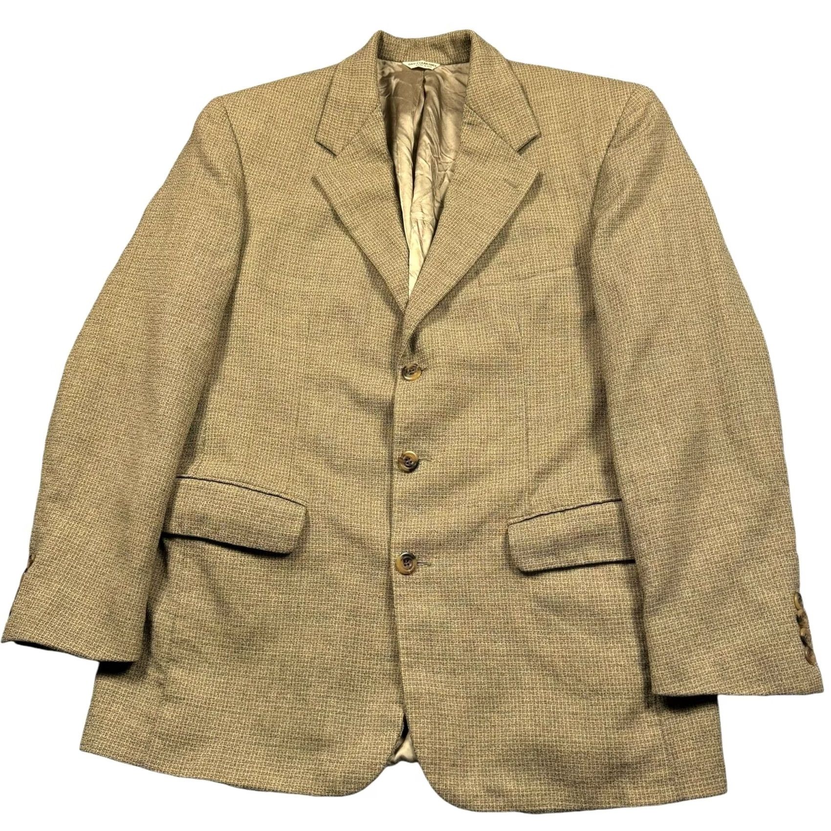 Bill Blass VINTAGE Bill Blass Blazer 42R Wool Tweed Brown/Tan Single-Breasted Jacket Mens Suit Coat Sports Coat 90s Preppy Geometric Pattern Size 42R - 2 Thumbnail