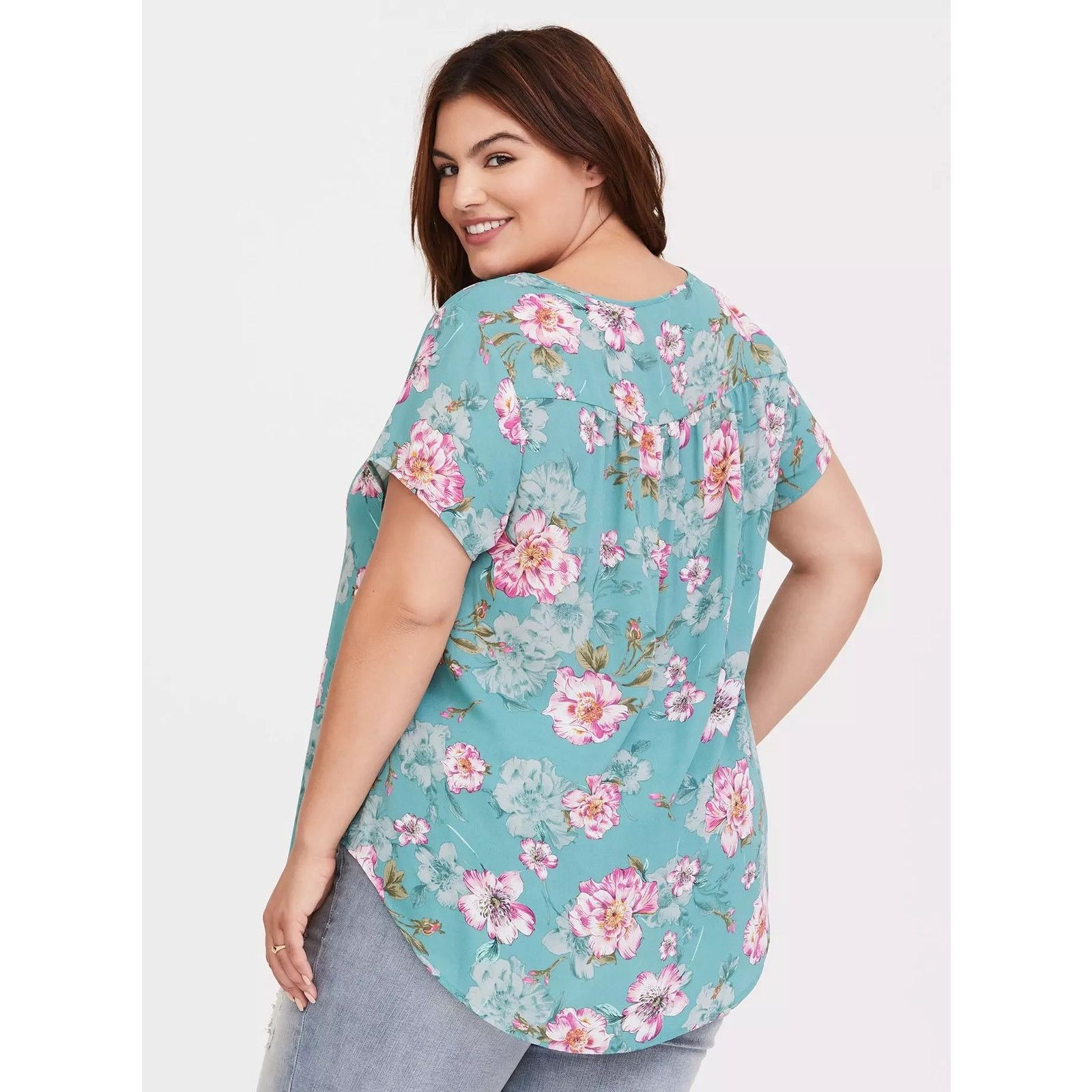 Other Torrid Georgette Keyhole Blouse Size 2 2X Green Floral Size XXL / US 16-18 / IT 52-54 - 3 Thumbnail