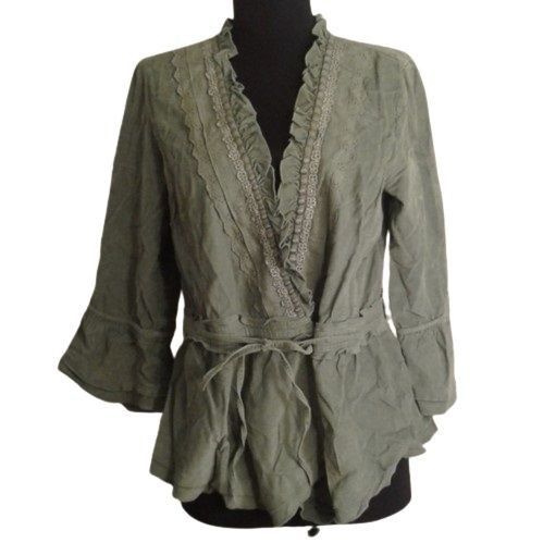 J. Jill J Jill XS Corduroy Jacket Green Ribbons Lace Romantic Flirty Size XS / US 0-2 / IT 36-38 - 1 Thumbnail