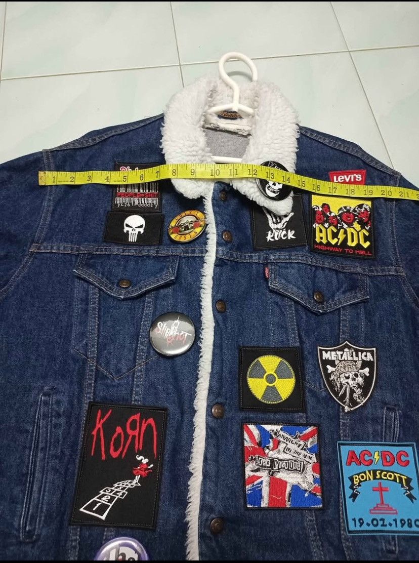 Vintage Levis Denim Jacket sherpa with heavy metal patches