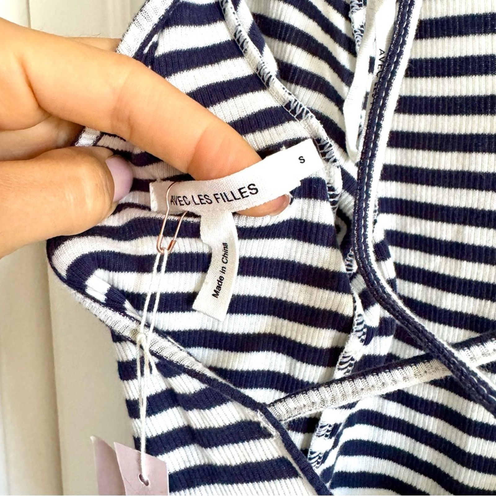 Avec Ces Freres NWT! Avec Les Filles Bodysuit, White/Navy Stripes, Size S Size S / US 4 / IT 40 - 7 Thumbnail