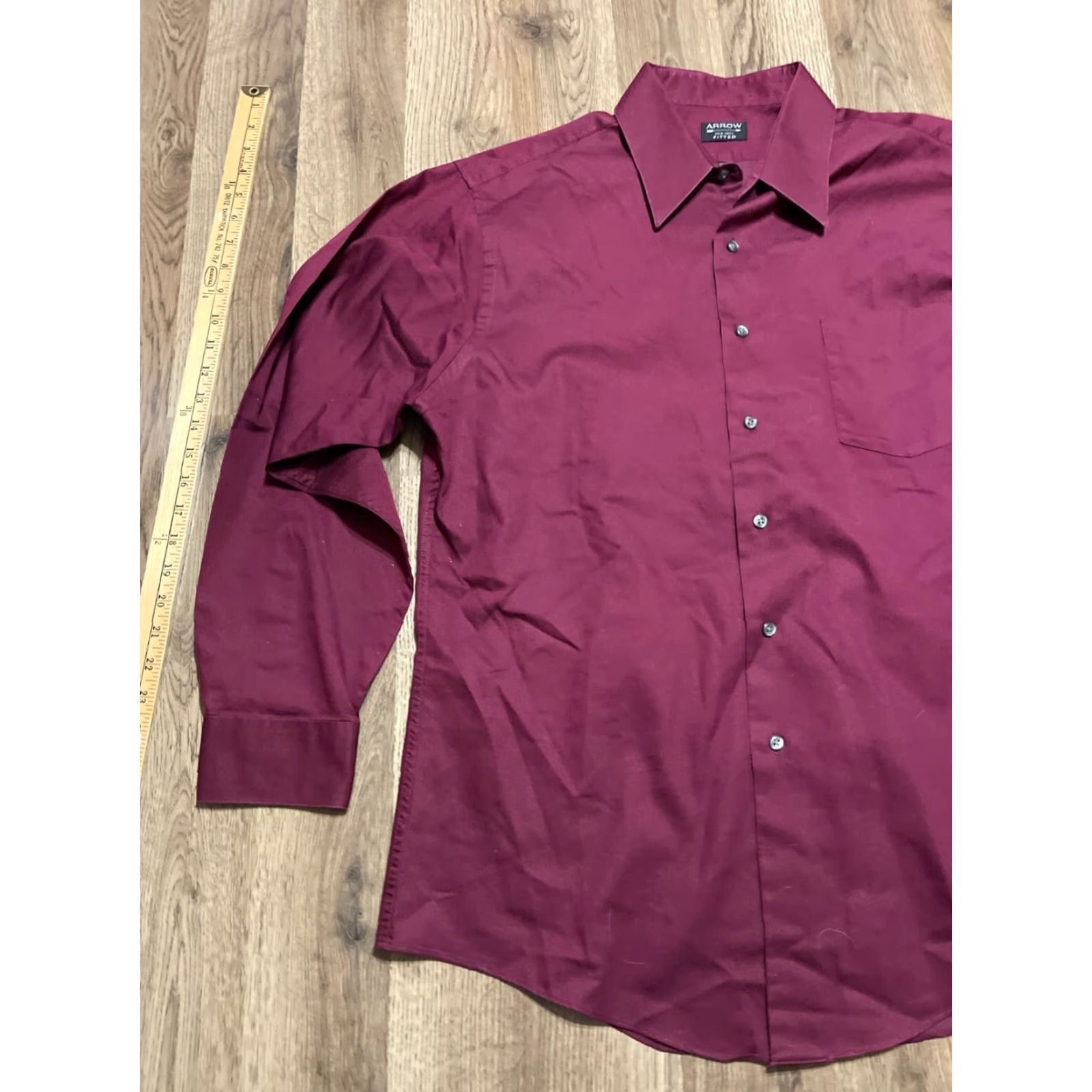 Arrow Arrow Shirt Mens 17 34/35 Red Fitted Button Up Wrinkle Free Regular Tailored Casual Vintage No Size US XL / EU 56 / 4 - 3 Thumbnail