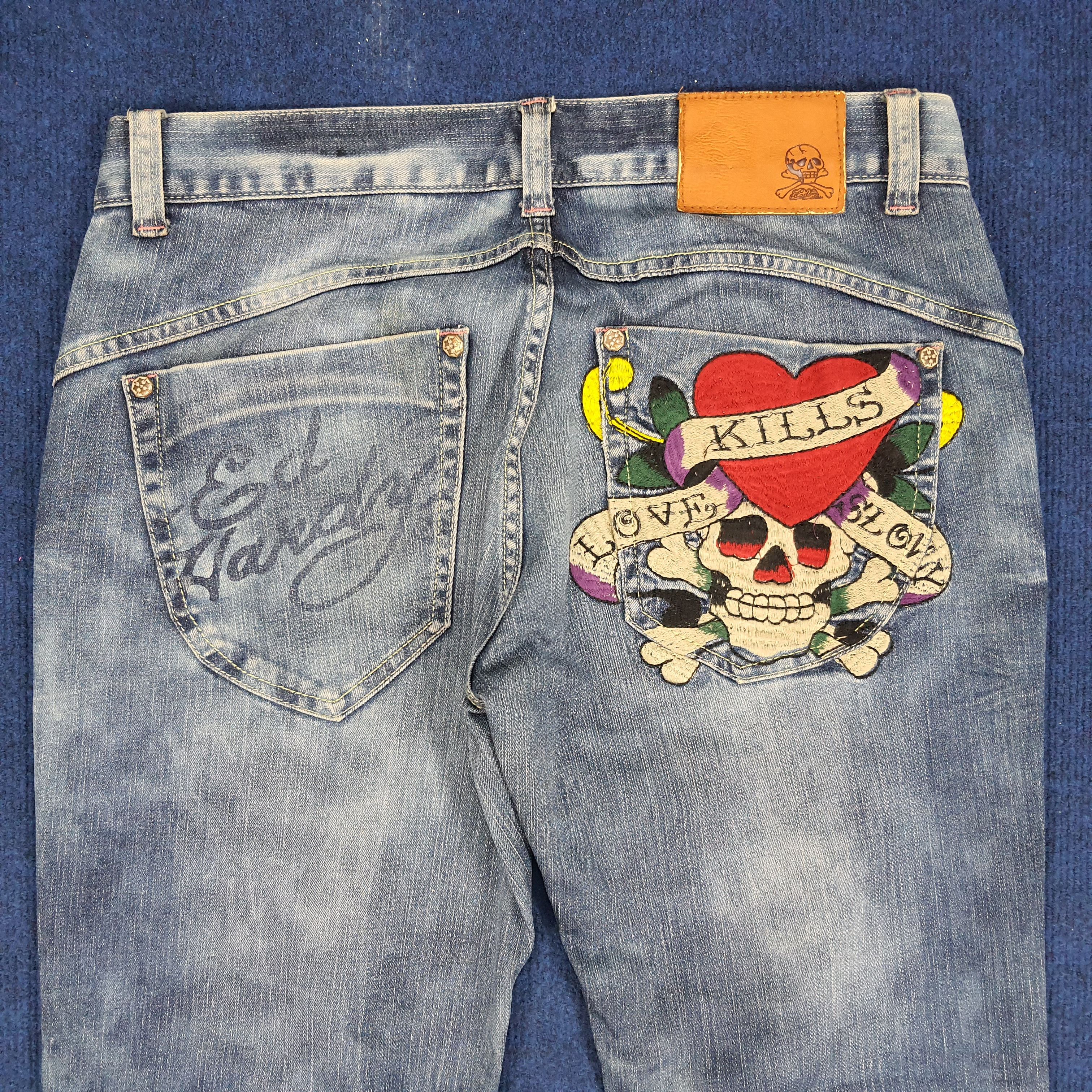 Ed Hardy × Vintage Vintage Ed Hardy Love Kills Slowly Embroidered Jeans Size US 31 - 2 Thumbnail