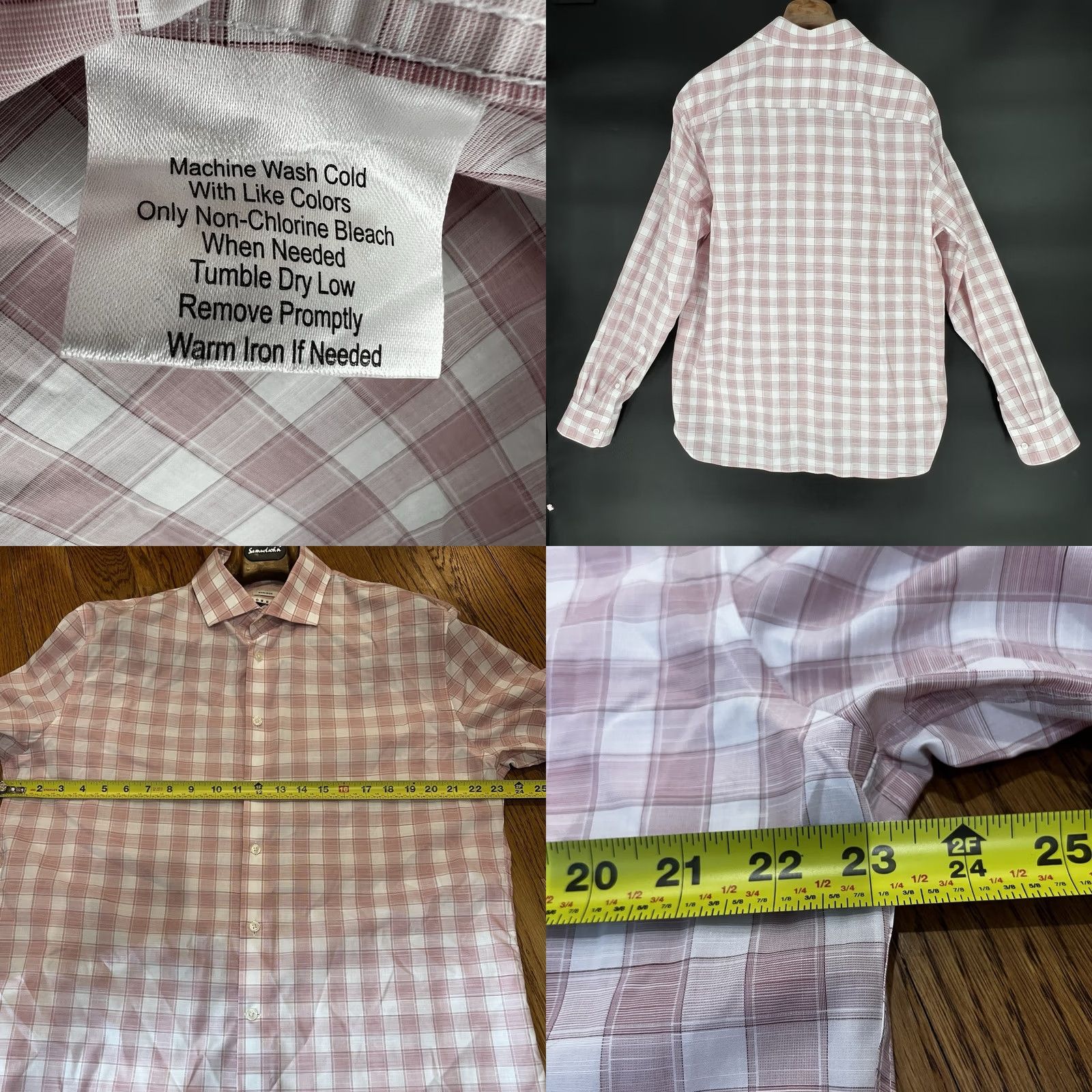 Joseph Abboud Joseph Abboud Dress Shirt Mens Size XL Pink White Plaid Check Non Iron Button Up Size 46R - 9 Thumbnail