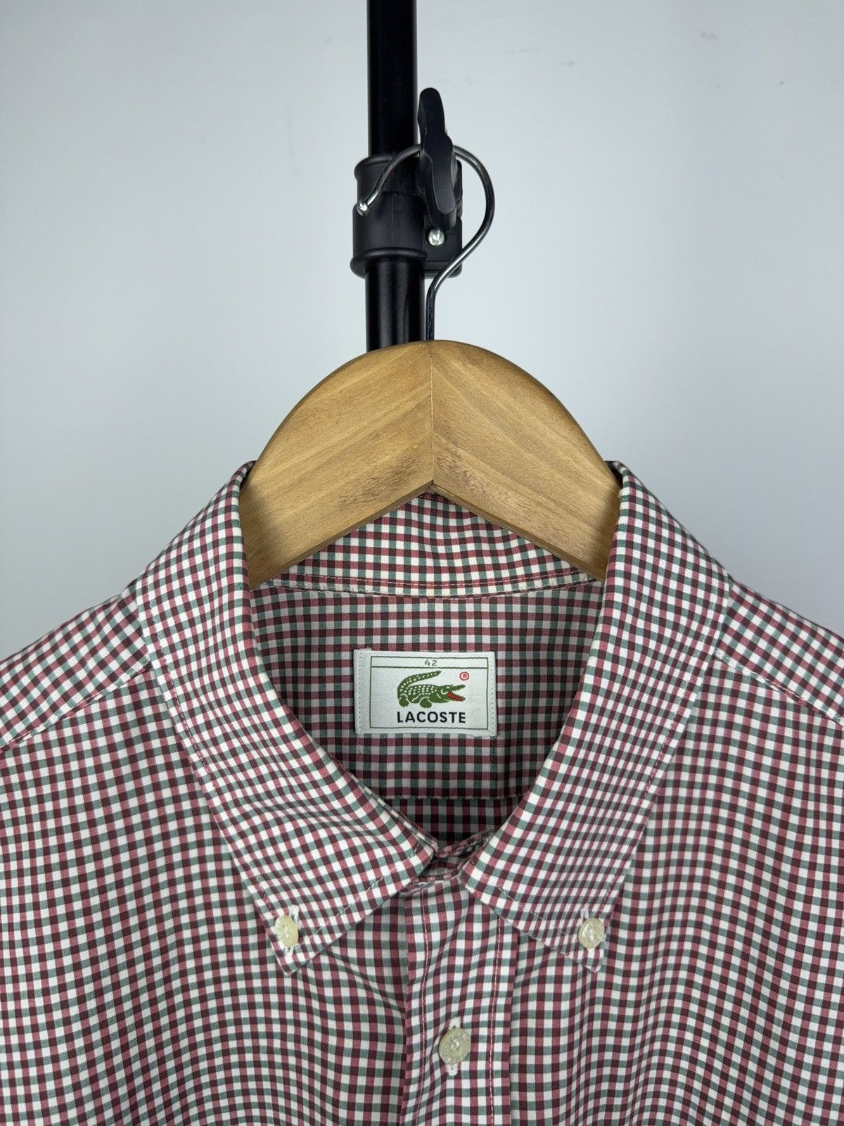 Designer × Lacoste × Vintage Lacoste Red Gingham Check Shirt Short Sleeve 100% Cotton Size US L / EU 52-54 / 3 - 3 Thumbnail