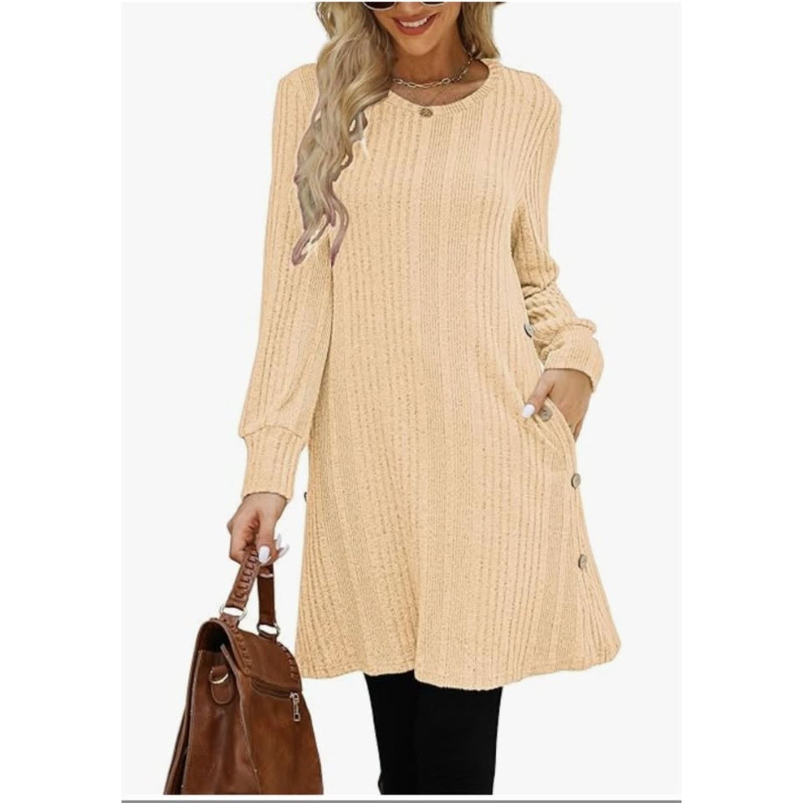 The Unbranded Brand Women's Dress Long Sleeve Tunic, Crew Neck, L Size L / US 10 / IT 46 - 3 Thumbnail