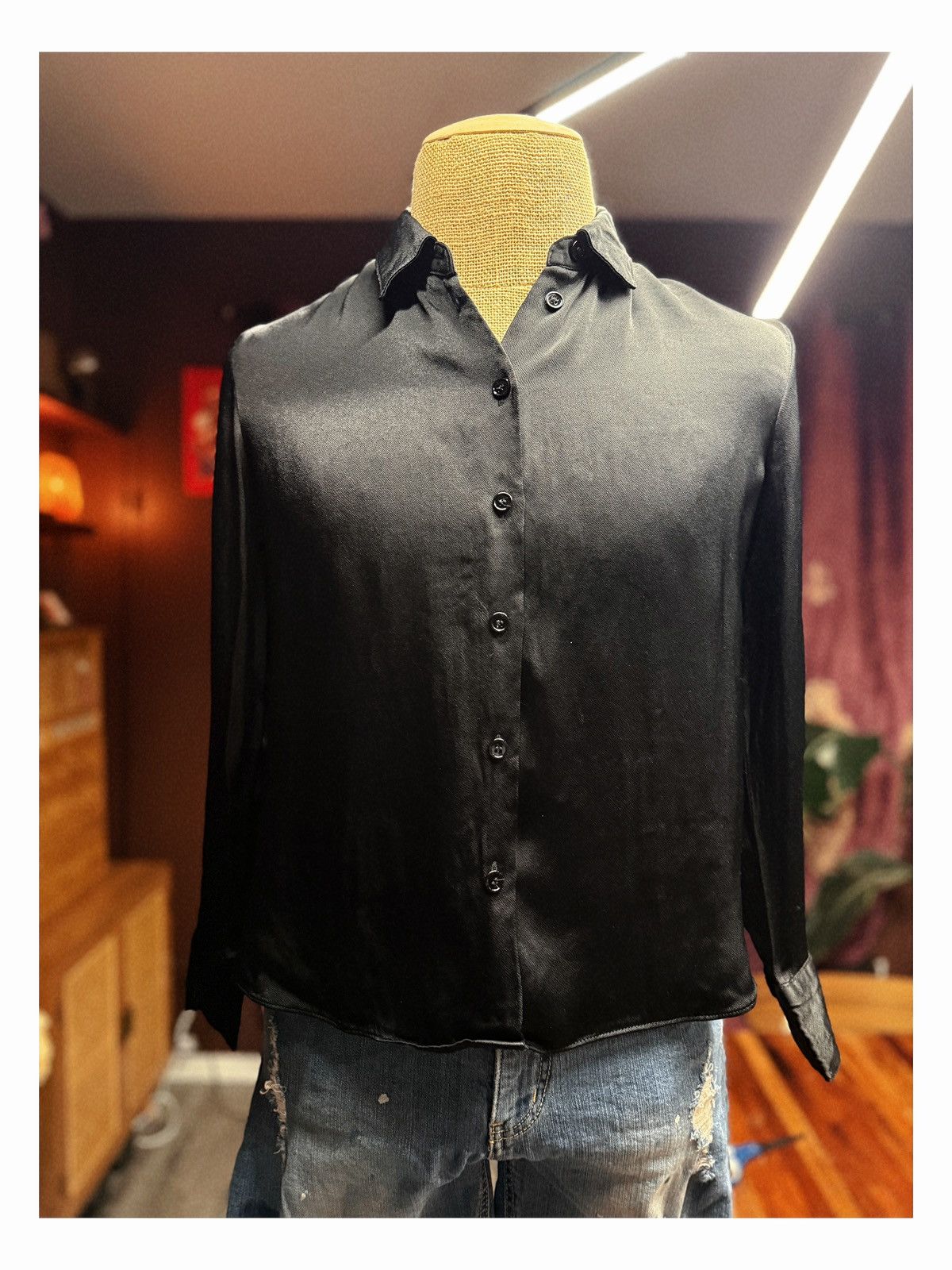 Zara ZARA Classic Black Satin Button-Up Blouse Size M / US 6-8 / IT 42-44 - 2 Thumbnail