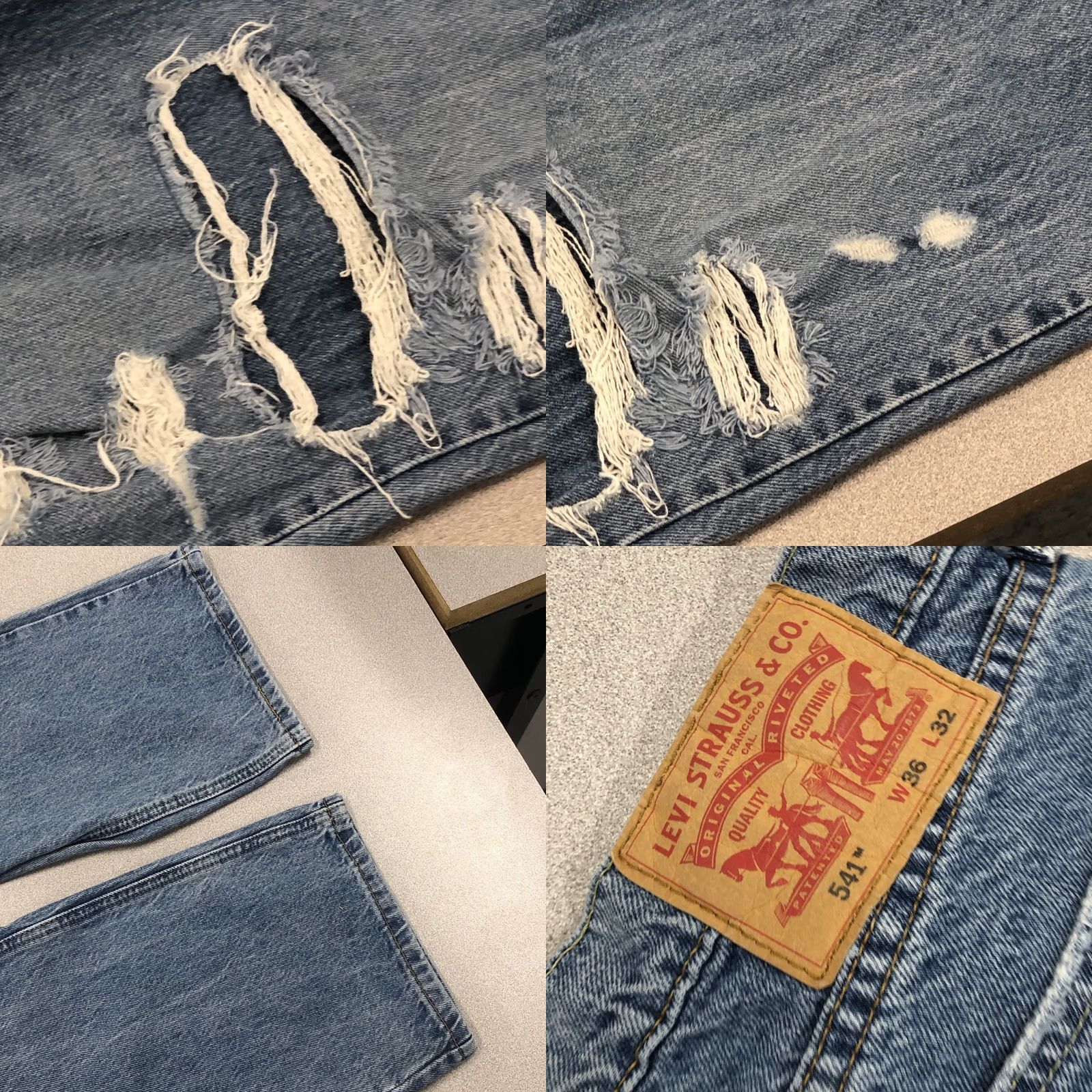 Levi's Levi's 541 Jeans 36x30 Straight Denim Blue 5-Pocket Mid Rise Stretch Regular Men's Pants Thrash Distressed Vintage: No USA 500 Series Style Jeans Size US 36 / EU 52 - 8 Thumbnail