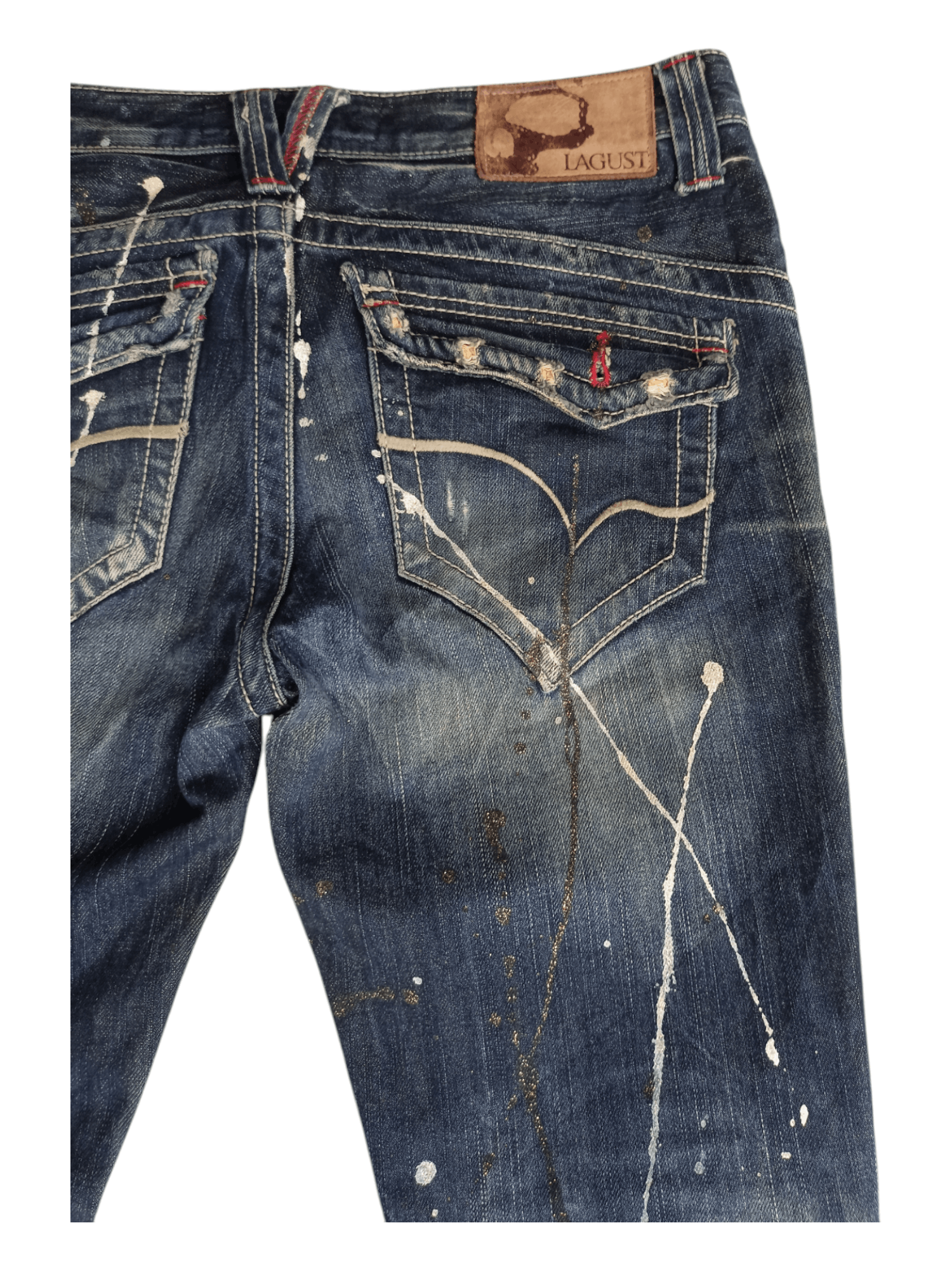 Japanese Brand Lagust Paint Splatter Mud Wash Distressed Flare Jeans Size US 30 / EU 46 - 8 Thumbnail
