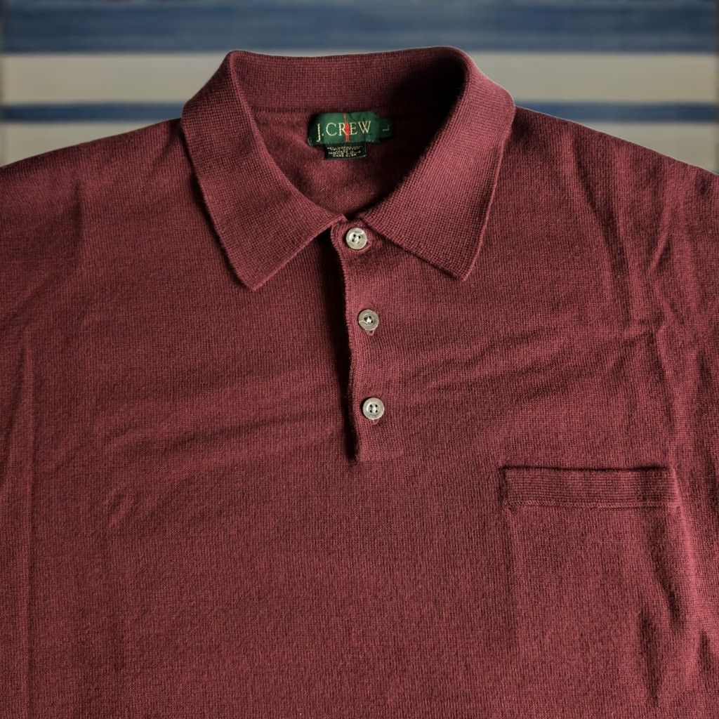 J.Crew VINTAGE J.CREW Polo Shirt Long Sleeve Maroon Red LG Wool Cotton Pocket Mens 90s Polo Sweater Size US L / EU 52-54 / 3 - 1 Thumbnail