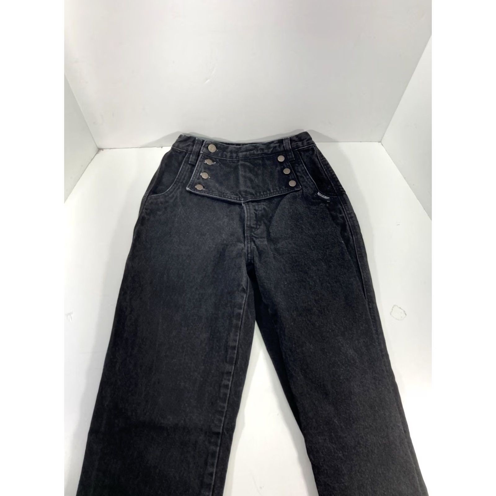 Vintage VINTAGE Rockies Jeans Women 24X34 Black Denim Bareback Tapered Leg Cotton Front Flap VTG Size 42" / US 20 - 4 Thumbnail