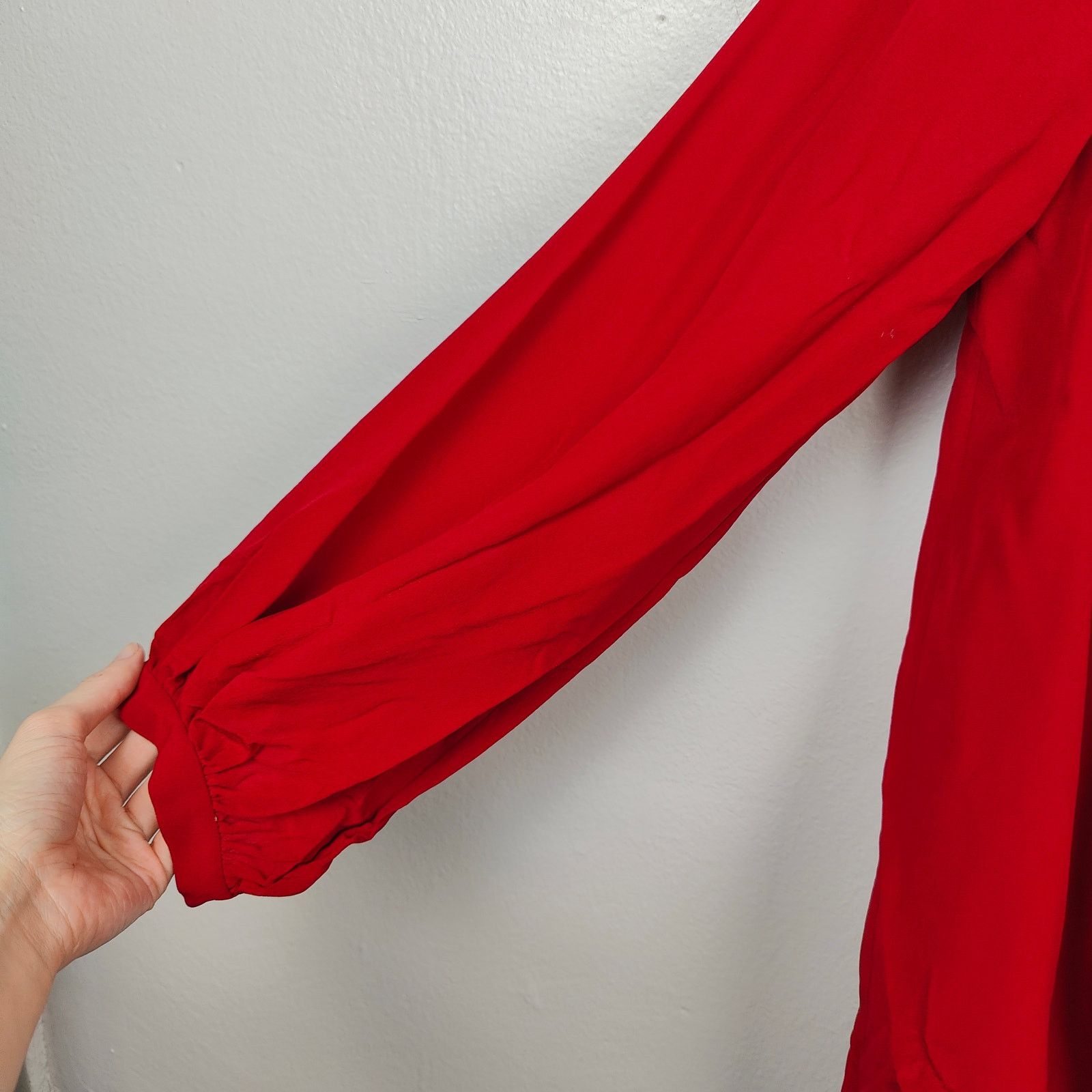 Saint Laurent Paris Saint Laurent Blouse Womens FR 40 US 8 Red Silk Puff Sleeve Size L / US 10 / IT 46 - 4 Thumbnail