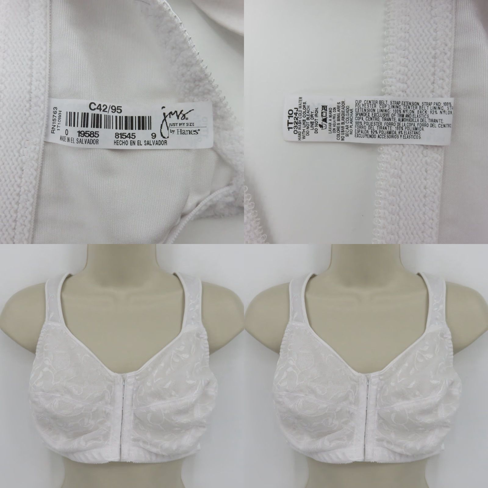 Hanes Hanes Just My Size Bra 42C White Leaf Front Closure Wireless Unlined JMS 19585 T-Shirt Bra Women Plus Size Size ONE SIZE - 8 Thumbnail