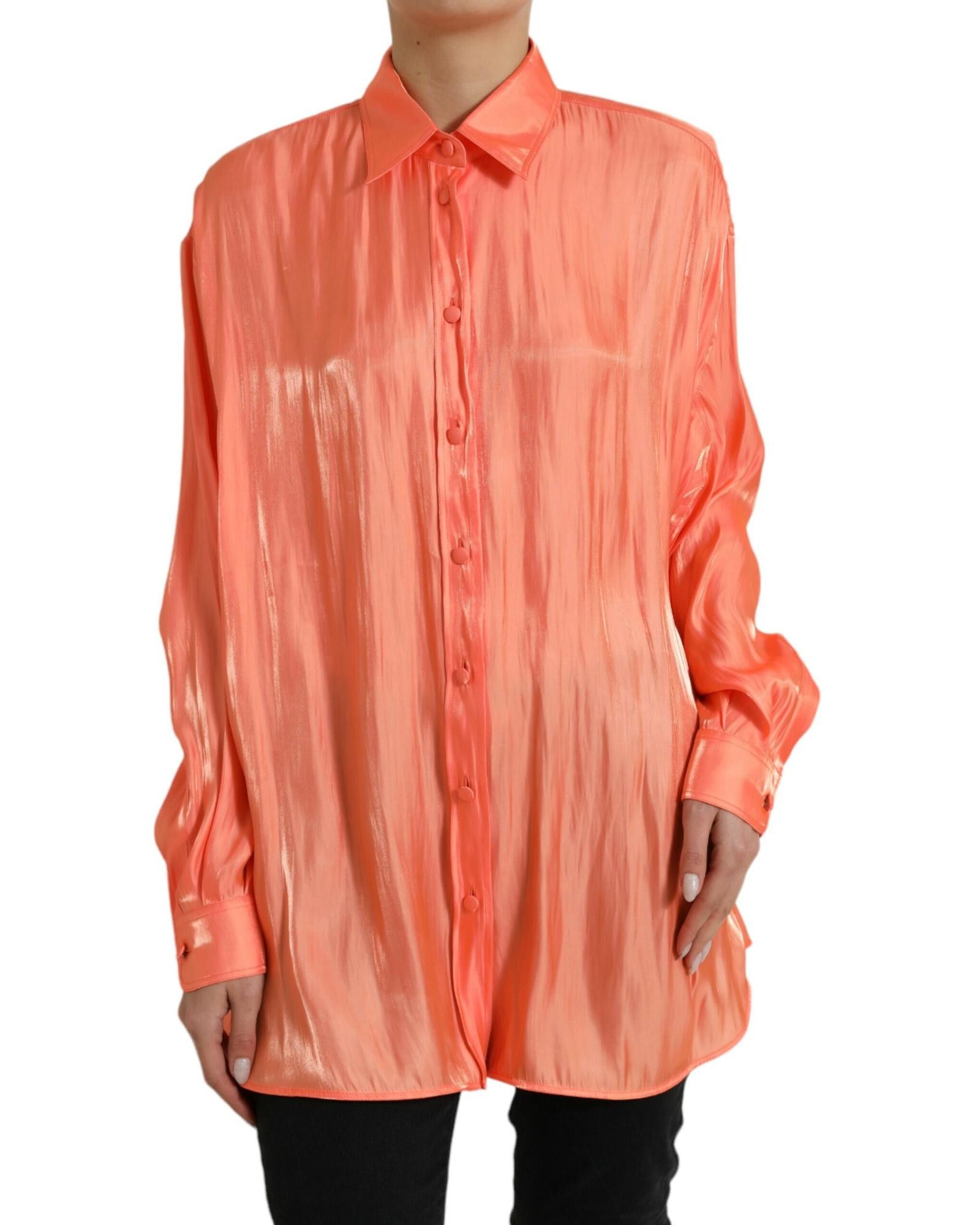 image of Dolce Gabbana Peach Button Down Blouse Top in Coral, Women's (Size XL)