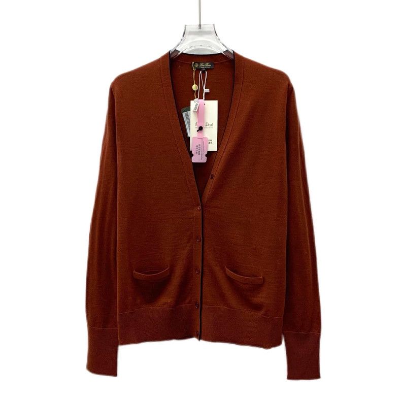 Loro Piana LORO PIANA Brown V-neck single row knit cardigan coat with Size M / US 6-8 / IT 42-44 - 1 Thumbnail