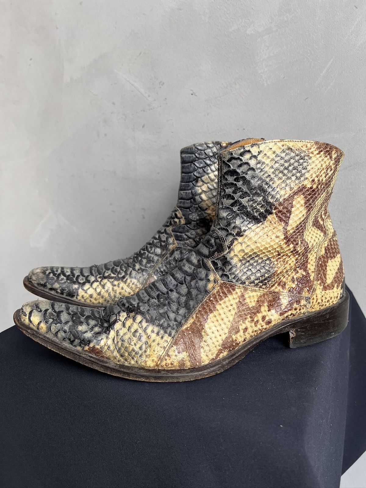 Hedi Slimane Rare python leather snake Hedi slimane style leather boots Size US 7.5 / EU 40-41 - 1 Thumbnail