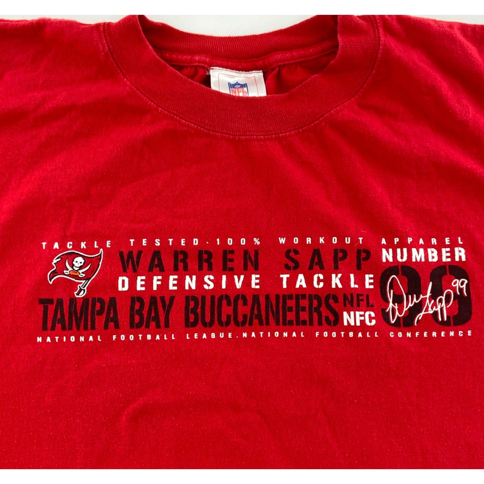 NFL VINTAGE Y2K NFL Tampa Bay Buccaneers Warren Sapp #99 Graphic Tee Adult 2XL Red Mens Size US XXL / EU 58 / 5 - 3 Thumbnail
