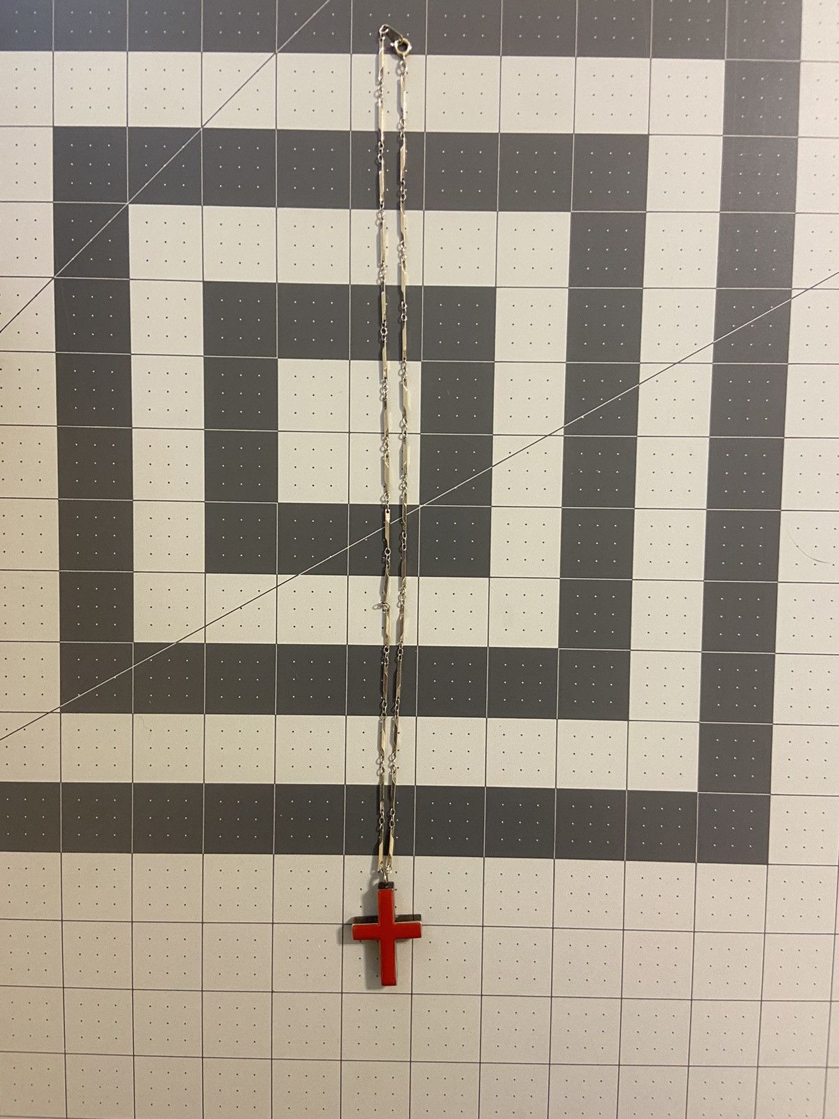 image of Undercover Aw97 Cloisonne Cross Necklace in Red, Men's