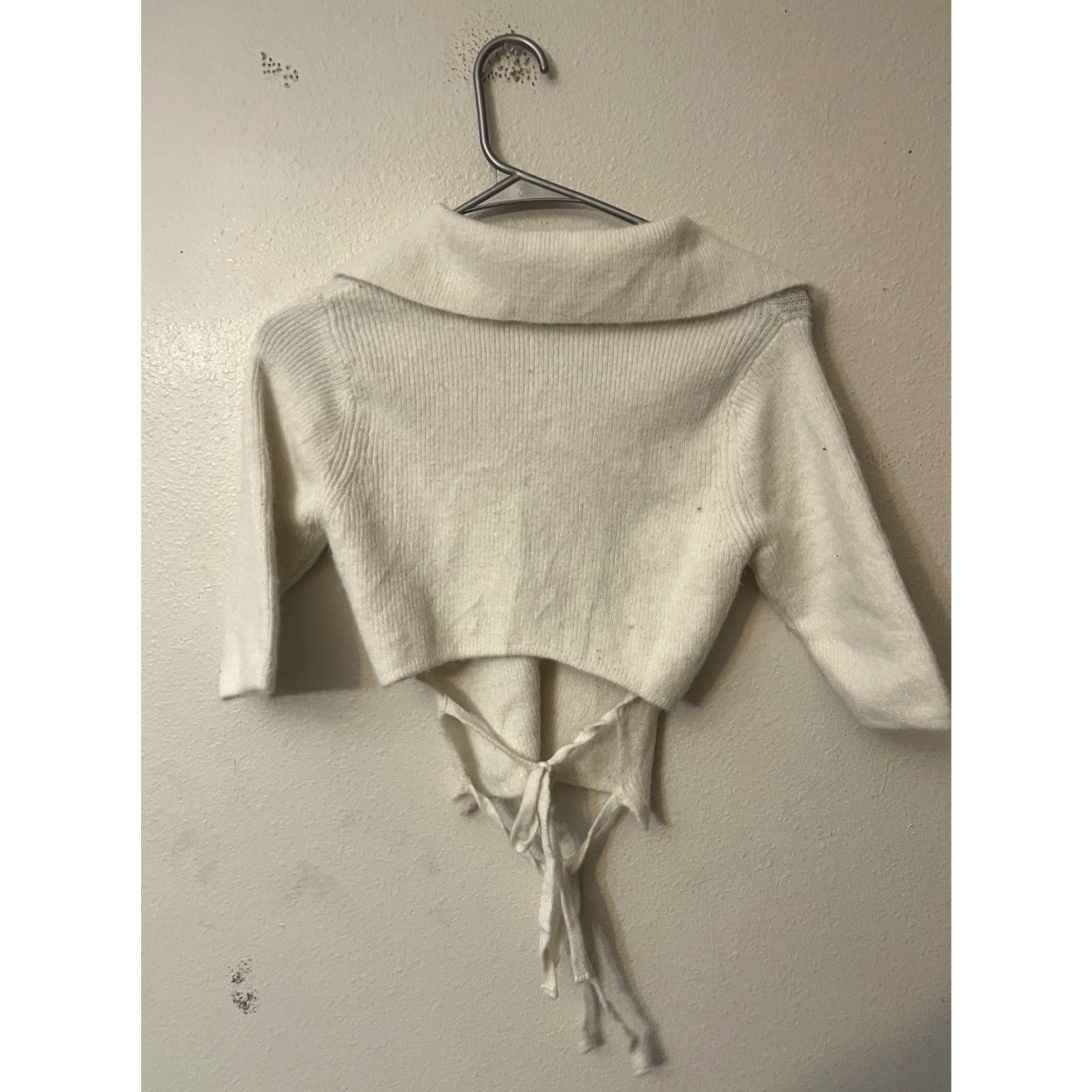 Zara Zara Sweater Womens M Ribbed Knit Tie Open Back 3/4 Sleeve Pullover Top white Size M / US 6-8 / IT 42-44 - 3 Thumbnail