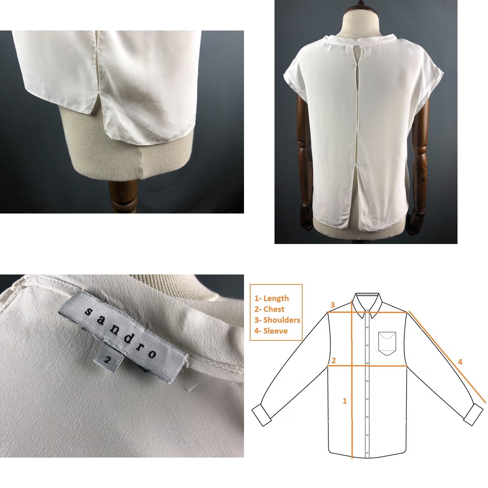 Sandro Sandro Blouse Women's Regular Size 2 White Cap Sleeve Round Neck Casual Basic Vintage: No, Regular, White, Sandro, Blouse Size XS / US 0-2 / IT 36-38 - 8 Thumbnail