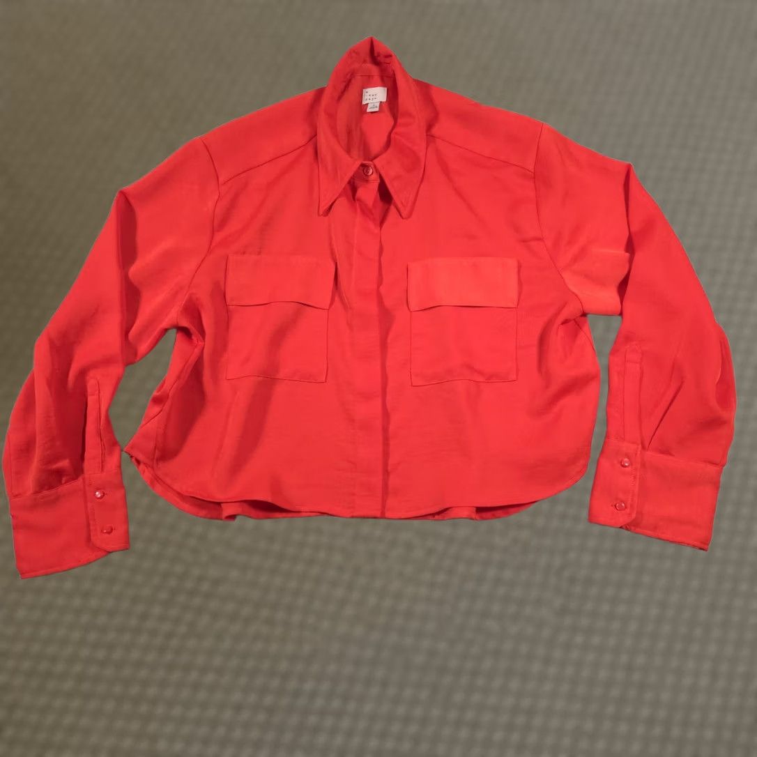 Vintage A New Day Shirt Womens L Orange Long Sleeve Button Front Blouse Pockets Size L / US 10 / IT 46 - 1 Thumbnail