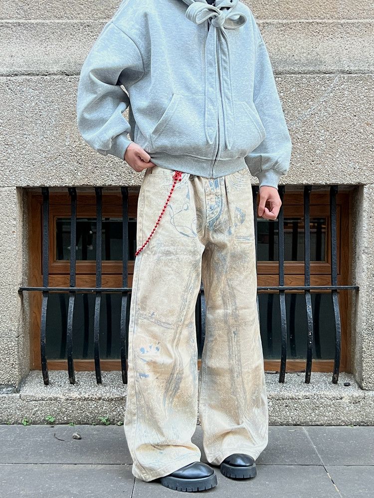 Jean Painted Print Baggy Wide Leg Jeans Size US 33 - 4 Thumbnail
