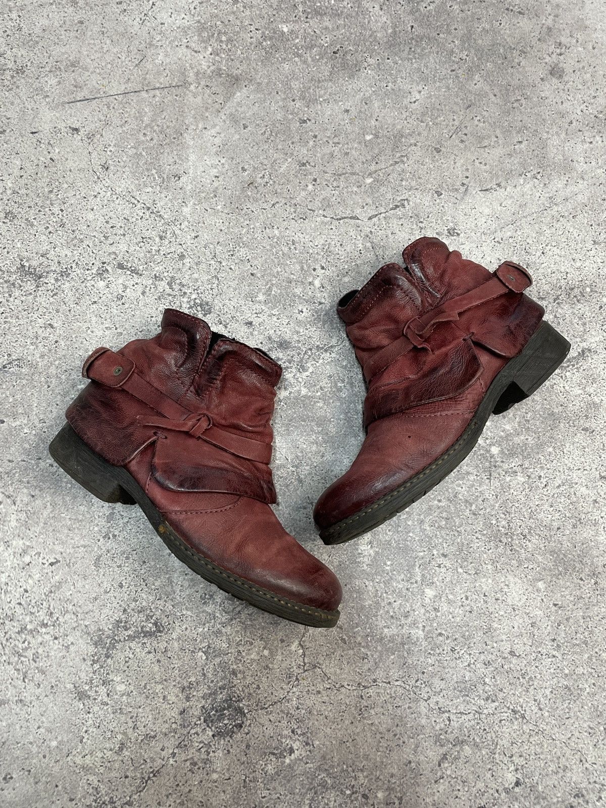 If Six Was Nine Vintage Italian AS98 Heel Leather Biker Boots In Dark Red Size US 7 / IT 37 - 1 Thumbnail