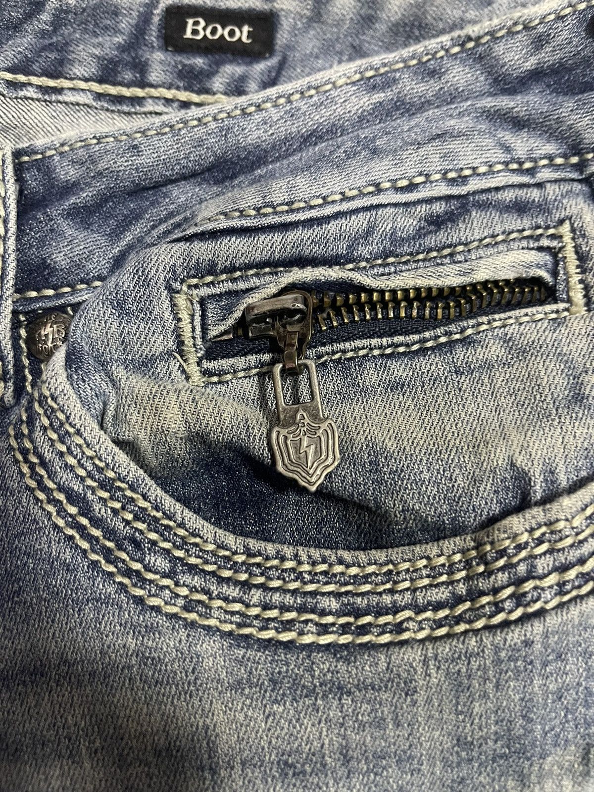 Japanese Brand Ne Rock for Express Distressed Flare Jeans (14) Size 33" - 12 Thumbnail
