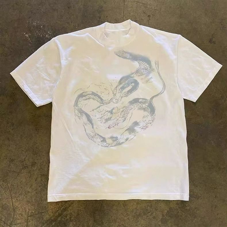 Vintage White retro snake print cotton t-shirt Size US M / EU 48-50 / 2 - 1 Thumbnail