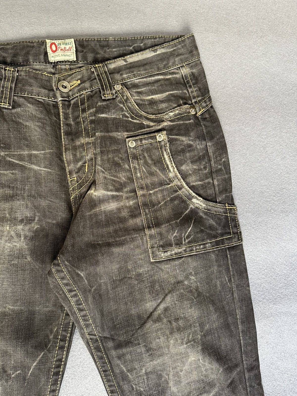 Japanese Brand FLARE Slim Ozz Pinball Distressed Denim Size US 30 / EU 46 - 7 Thumbnail