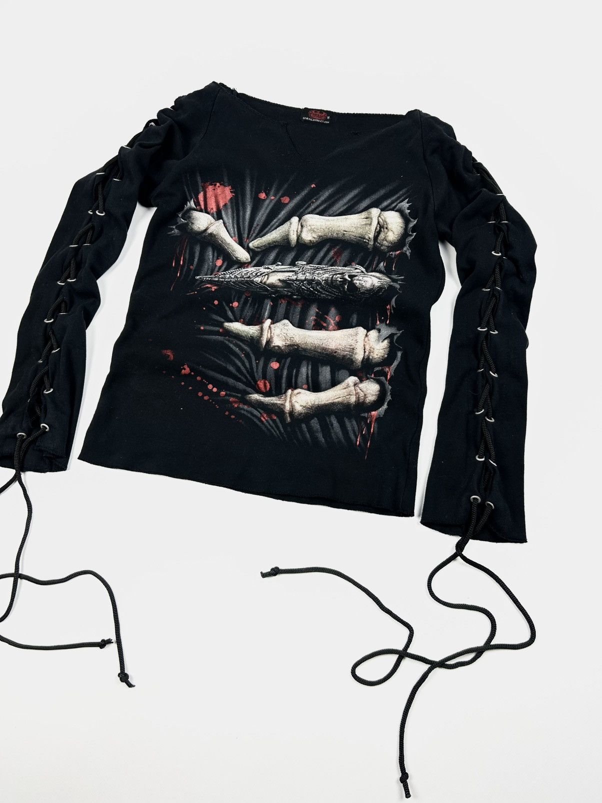 Japanese Brand Spiral Gothic Lace-Up Long Sleeve Shirt Skeleton Y2K Top Size M / US 6-8 / IT 42-44 - 2 Thumbnail